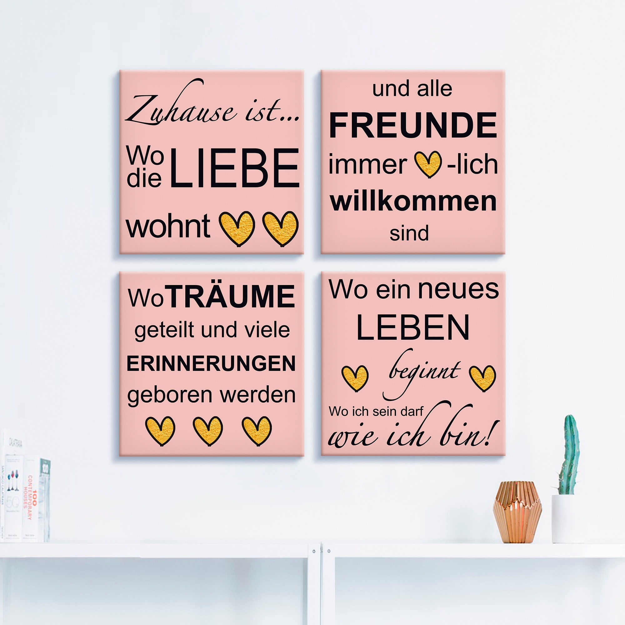 Artland Leinwandbild »Wo die Liebe wohnt« Sprüche & Texte 4 Stk. tlg. 4er Set, verschiedene Grössen
