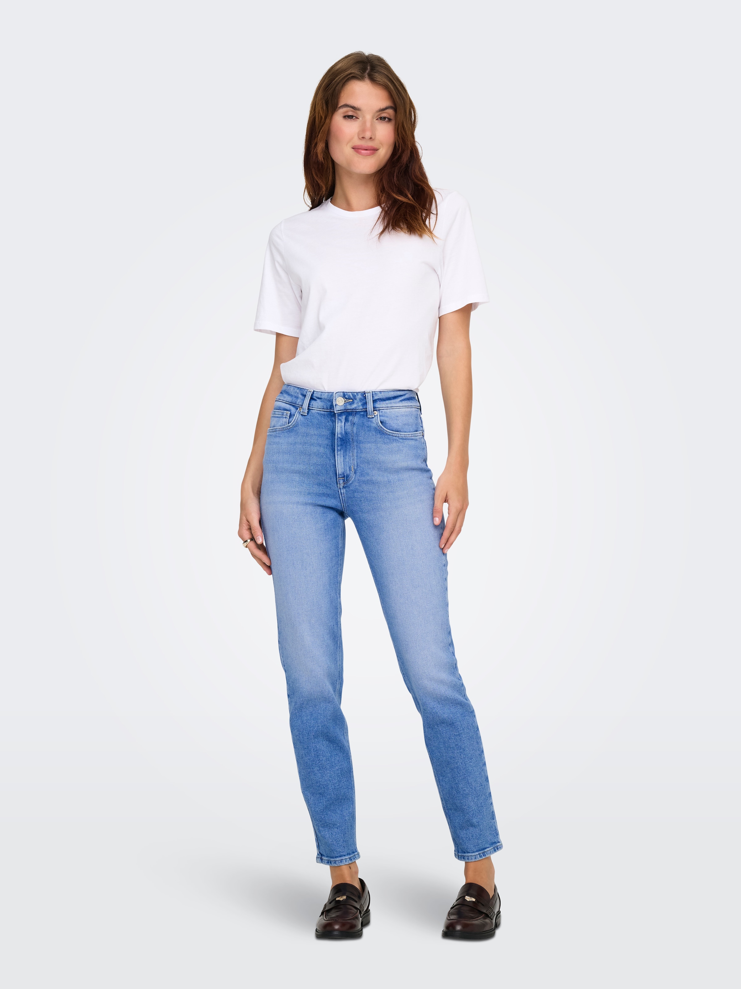 ONLY Straight-Jeans »ONLEMILY STRETCH HW ST AK DNM REA053NOOS« knöchellang, gerade Form, helle Waschung