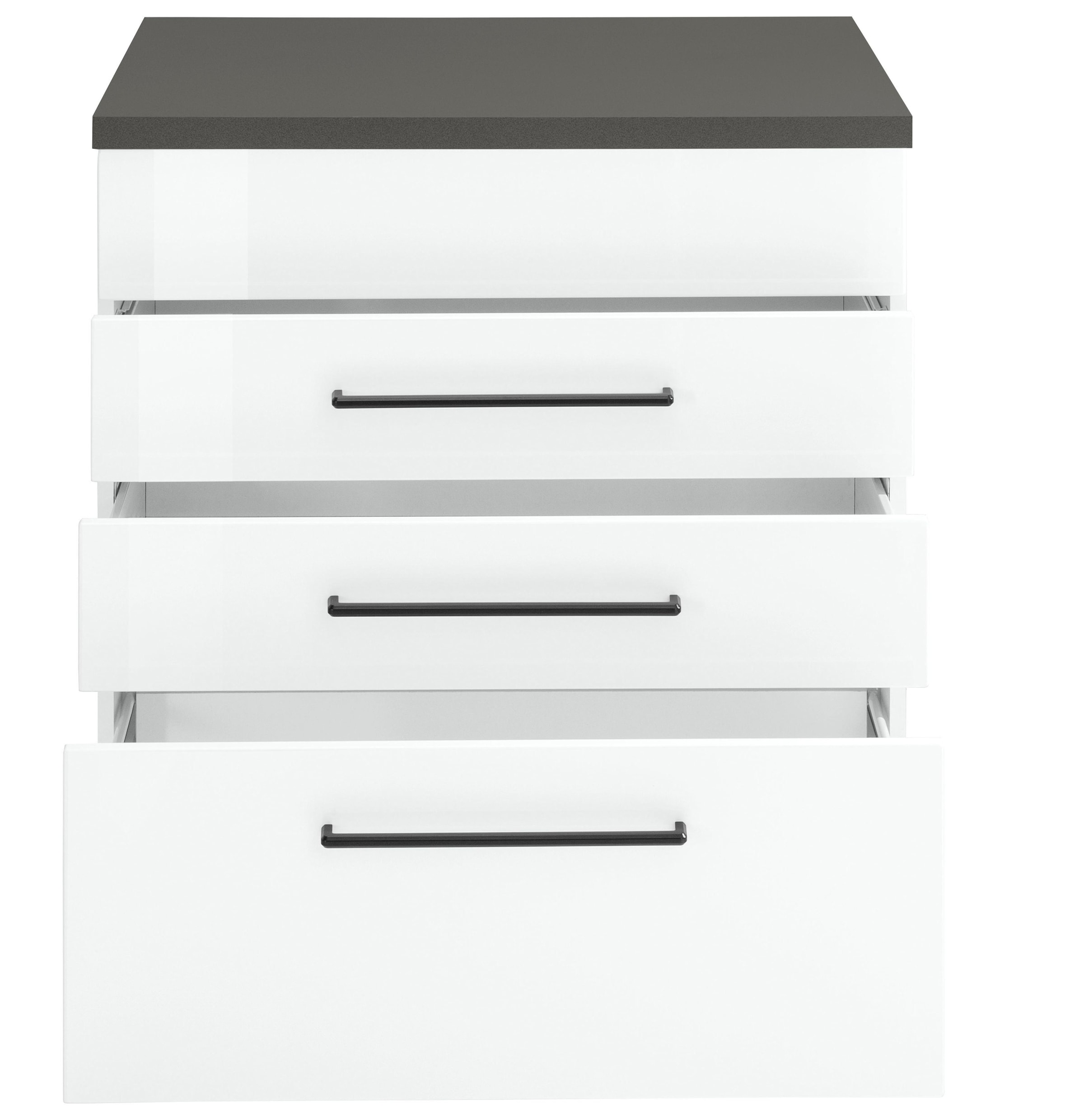 KOCHSTATION Kochfeldumbauschrank »KS-Tulsa«, 60 cm breit, 2 Schubladen, 1 grosser Auszug, schwarzer Metallgriff