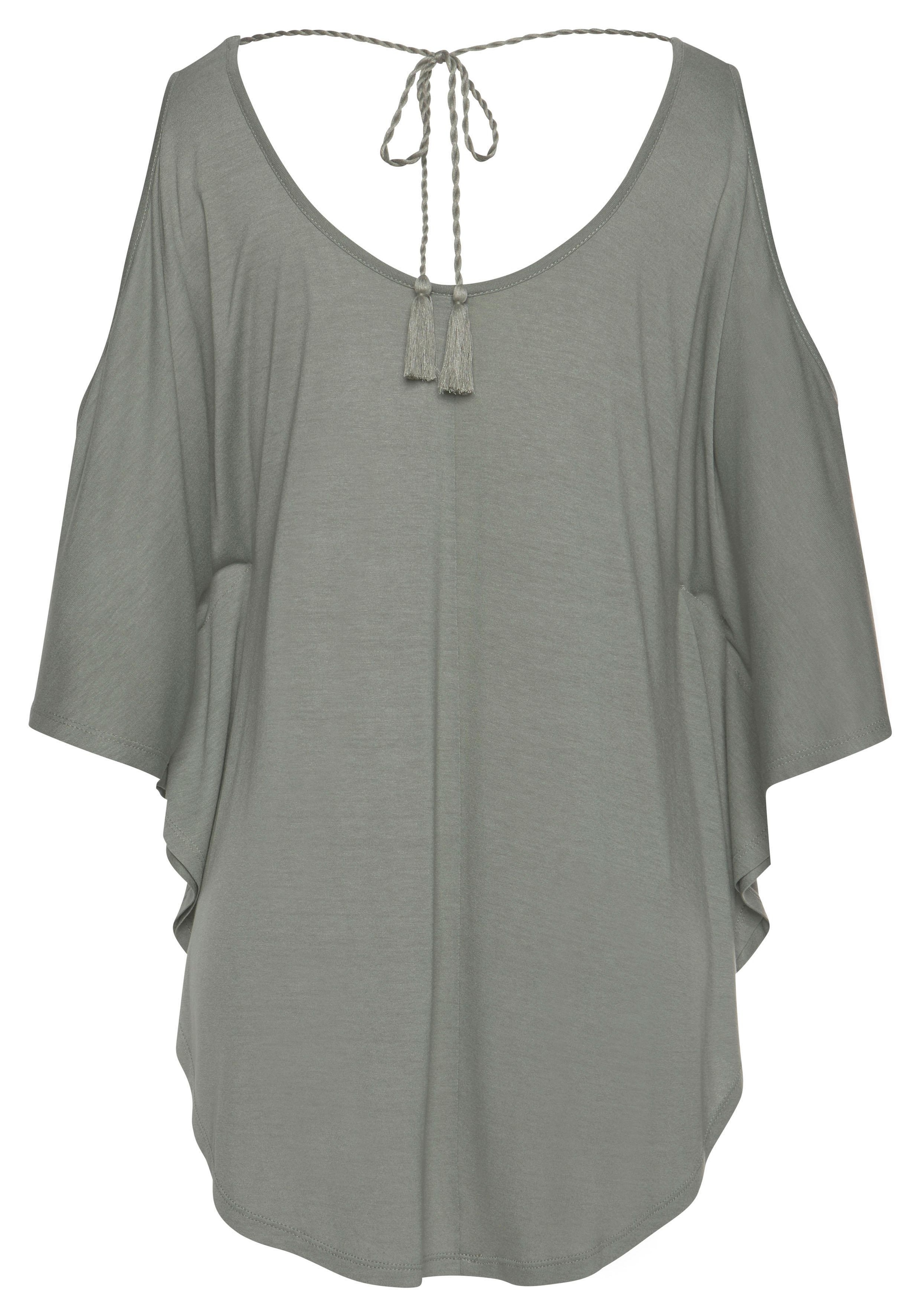 LASCANA Strandshirt mit Zierband im oberen Rücken, Longshirt, 3/4-Ärmel, schulterfrei