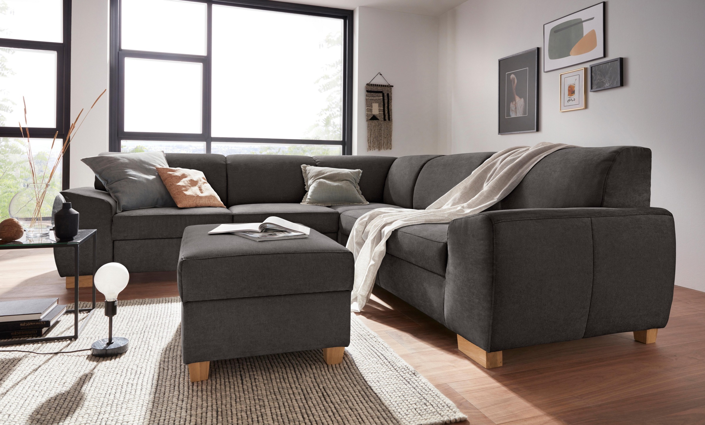 DOMO collection Ecksofa »Incanto kubische Formensprache, komfortabel, flache Armlehnen, L-Form«, wahlweise mit Bettfunktion