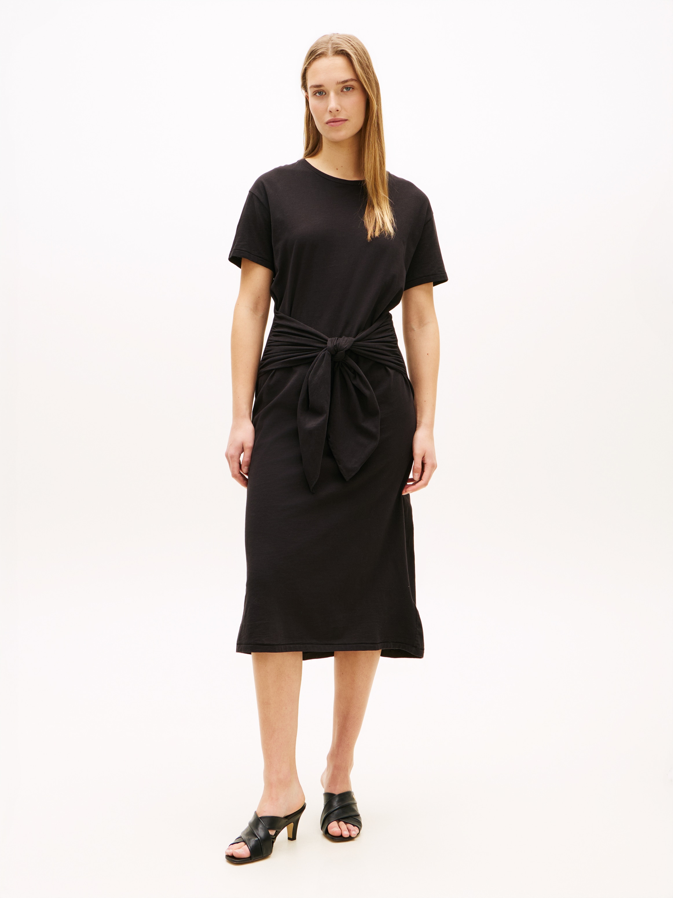 Tommy Hilfiger Robe t-shirt »CO SLUB KNOT MIDI DRS« Sans poches avec ceinture à nouer