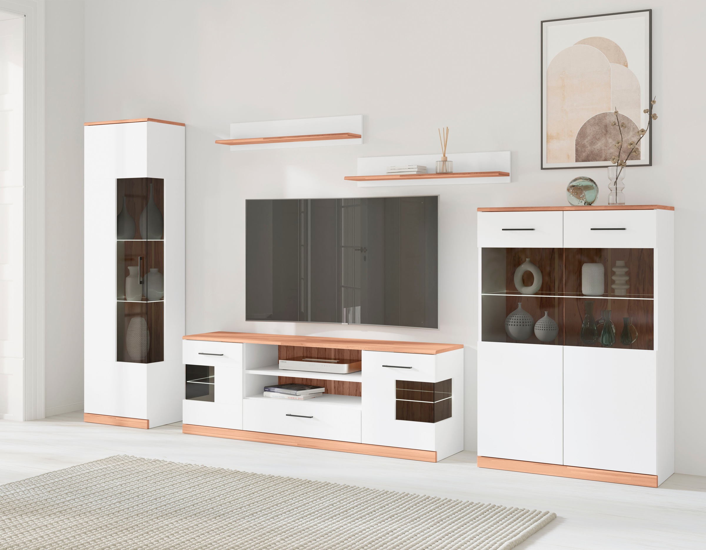 Image of GOODproduct Wohnwand "Ribe: 5teilig, Breite: 300cm,Fronten aus Massivholz,Korpus aus Melamin" 5 Stk. tlg.