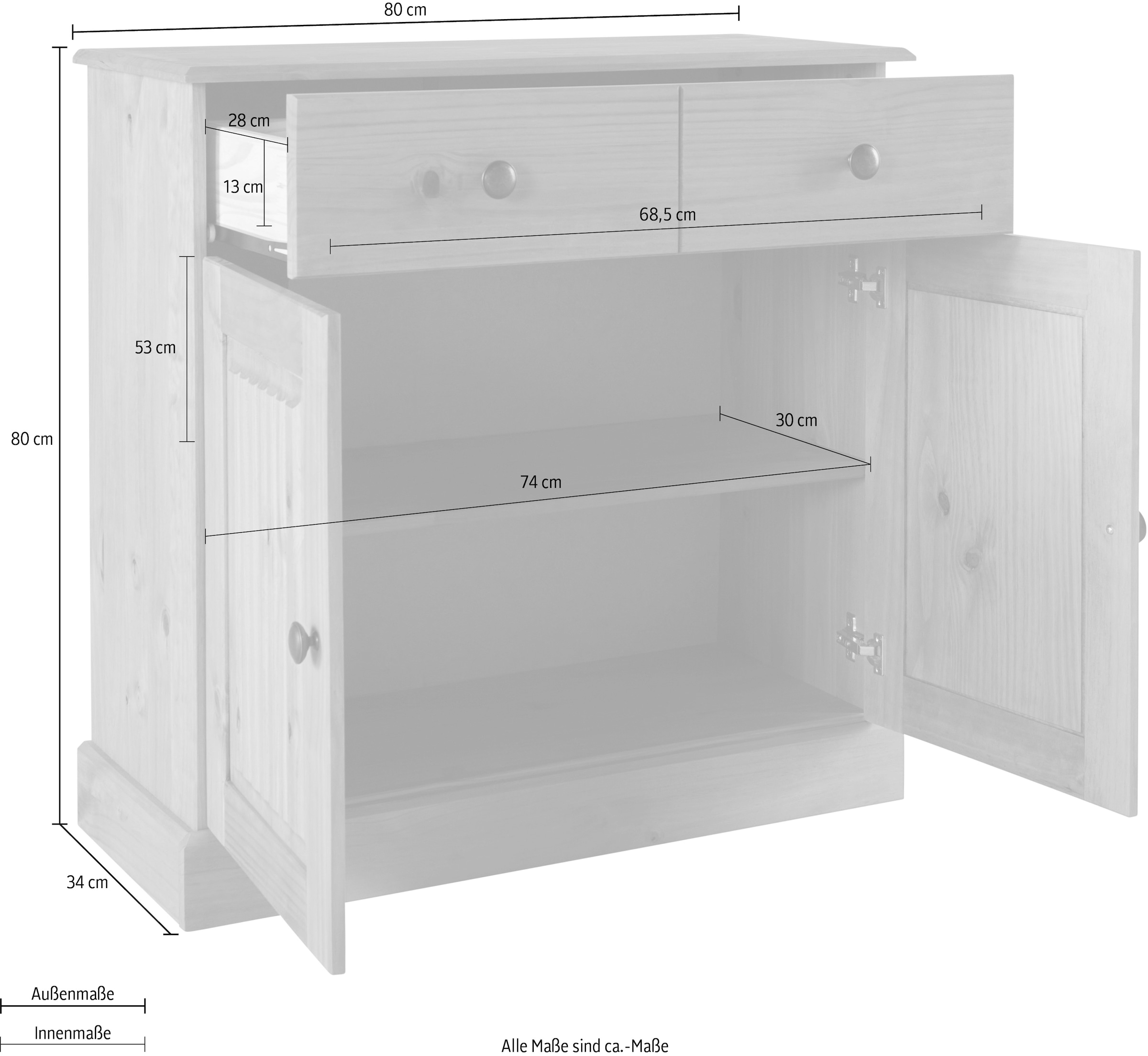 Home affaire Sideboard »Liotta«, Kommode mit verstellbaren Einlegeboden, massives Kiefernholz
