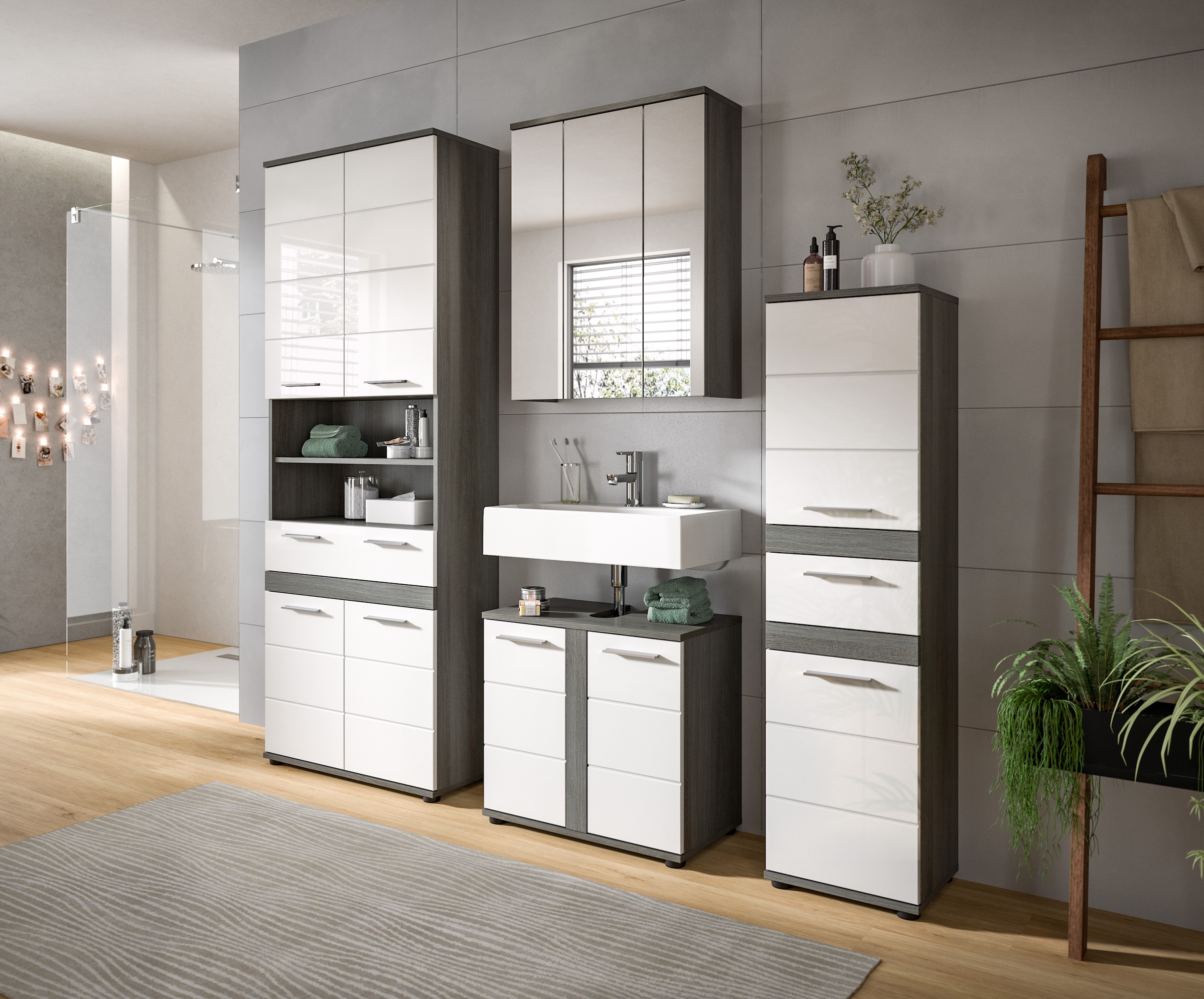 welltime Badmöbel-Set »LUCCA, 4-tlg. Badkombination, viel Stauraum, modernes Design« 4 Stk. tlg.