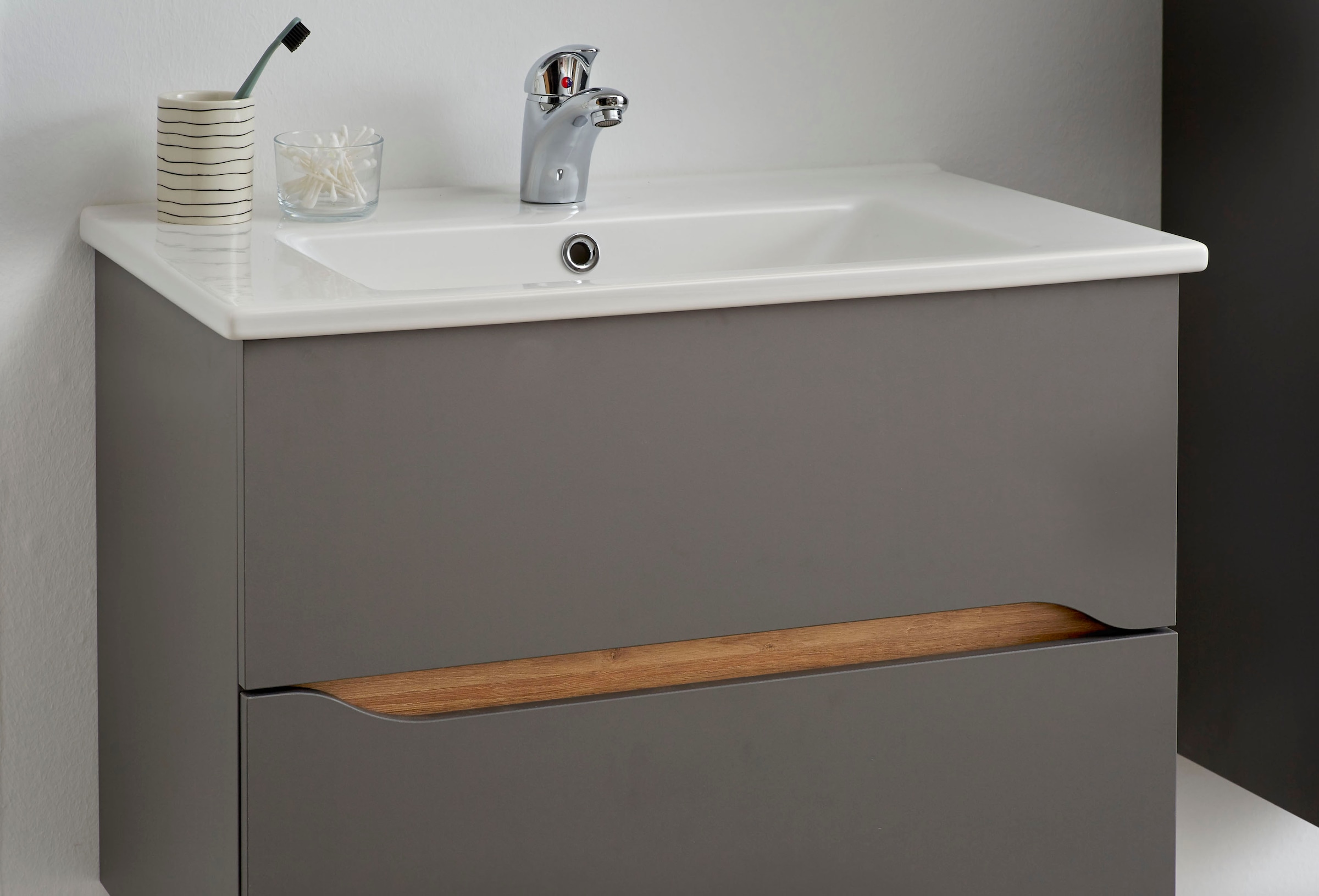 Saphir Waschtisch »Quickset Keramikwaschtisch mit Unterschrank, 75 cm breit« Waschplatz, Unterschrank mit Waschbecken, 2 Schubladen, grifflos