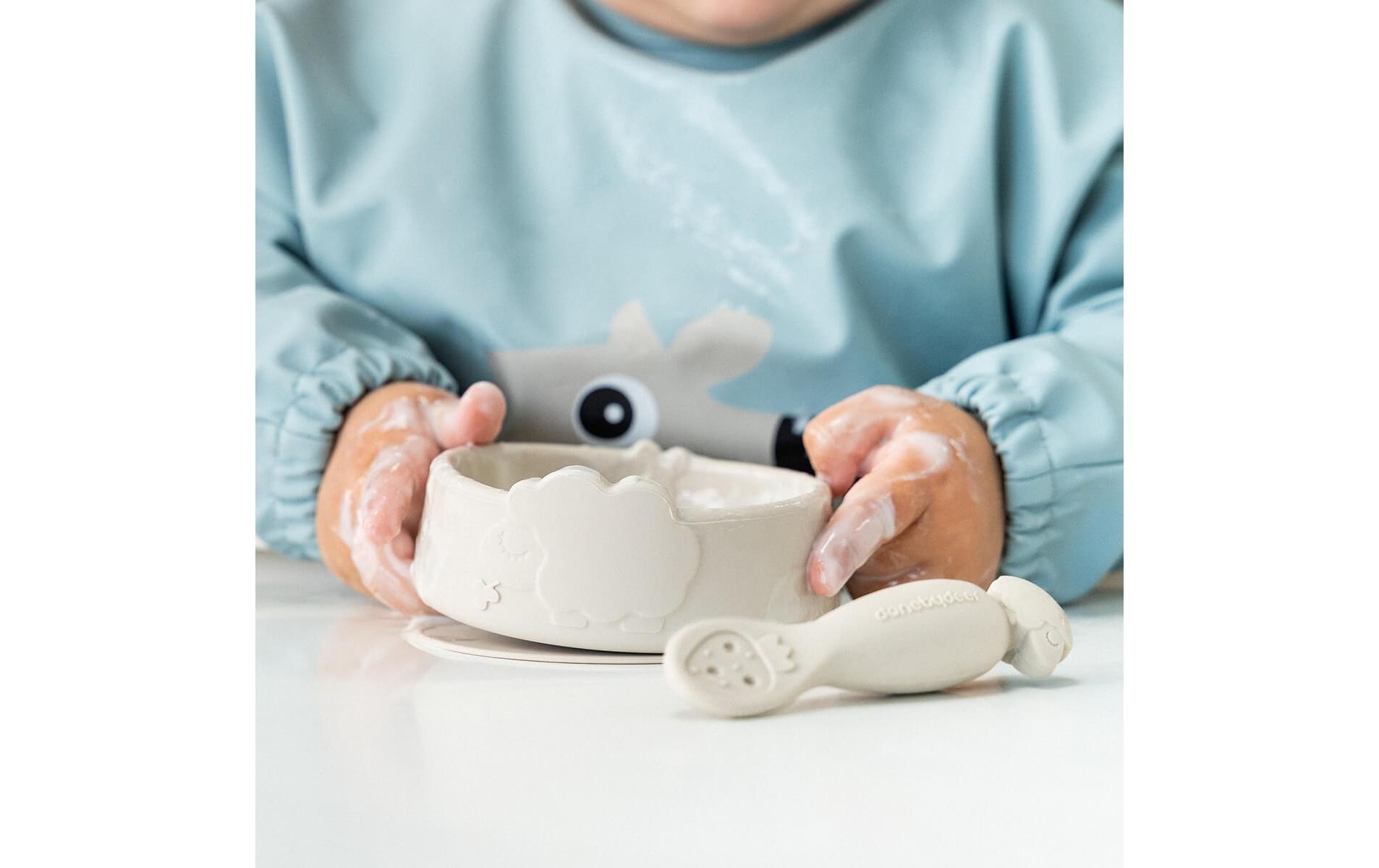 Image of DONE BY DEER Kindergeschirr-Set "done by deer Stick&Stay Esslernset Sheepy"