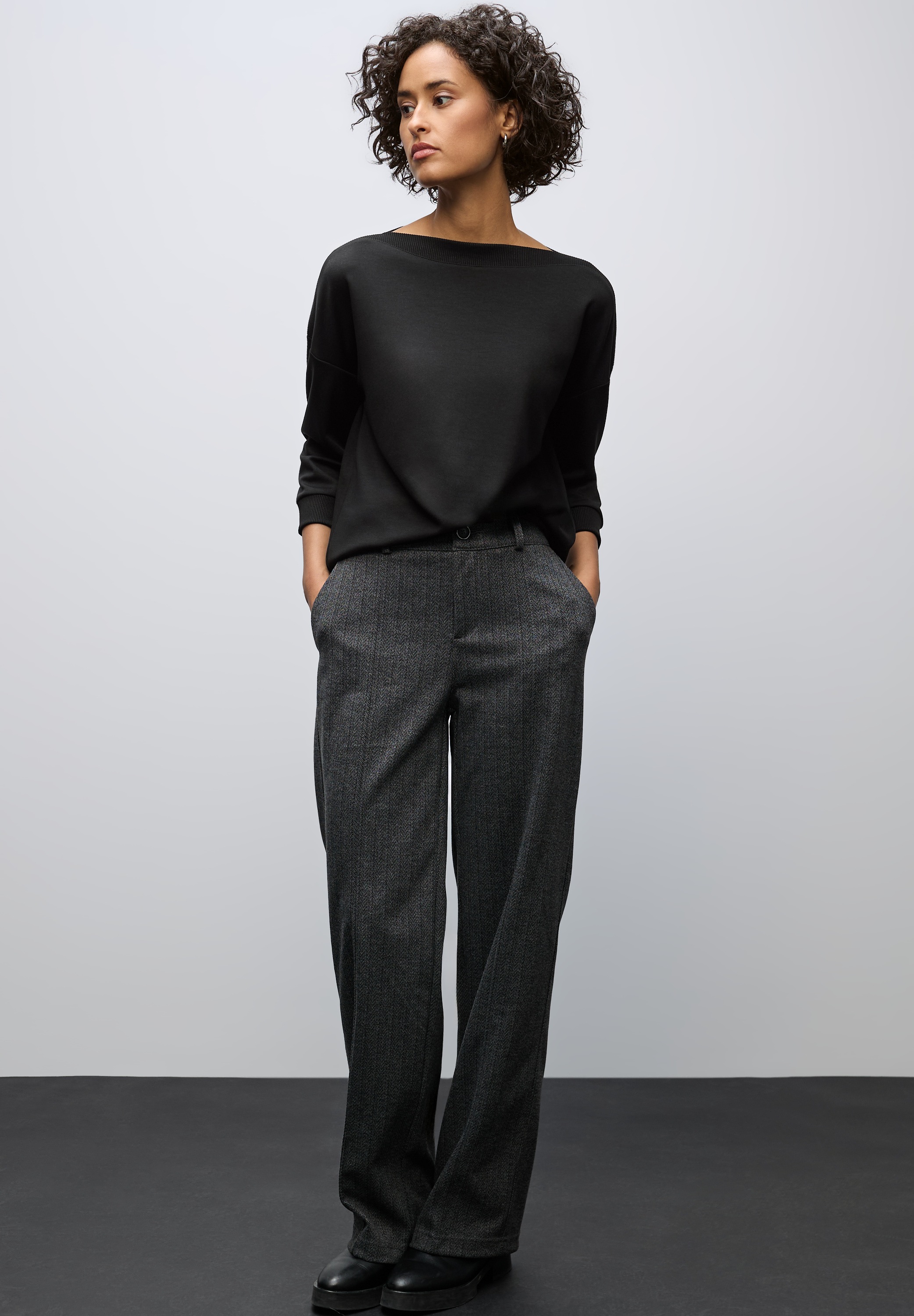 STREET ONE 3/4-Arm-Shirt, Strick-Shirt mit U-Boot-Ausschnitt