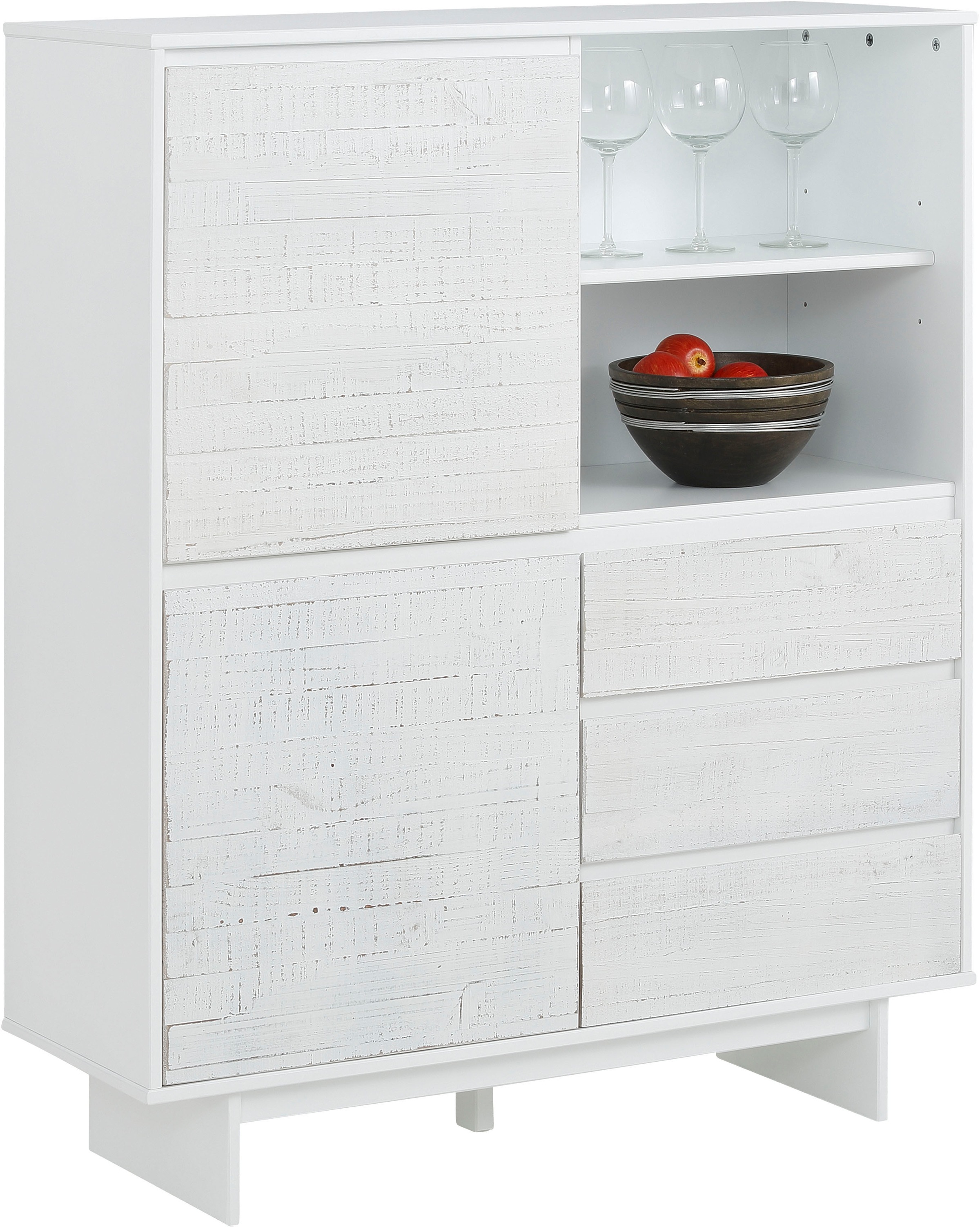 Image of GOODproduct Highboard "Morgan Midischrank" Kommode aus massivem Kiefernholz, eingefräste Griffmulden, Höhe 120 cm