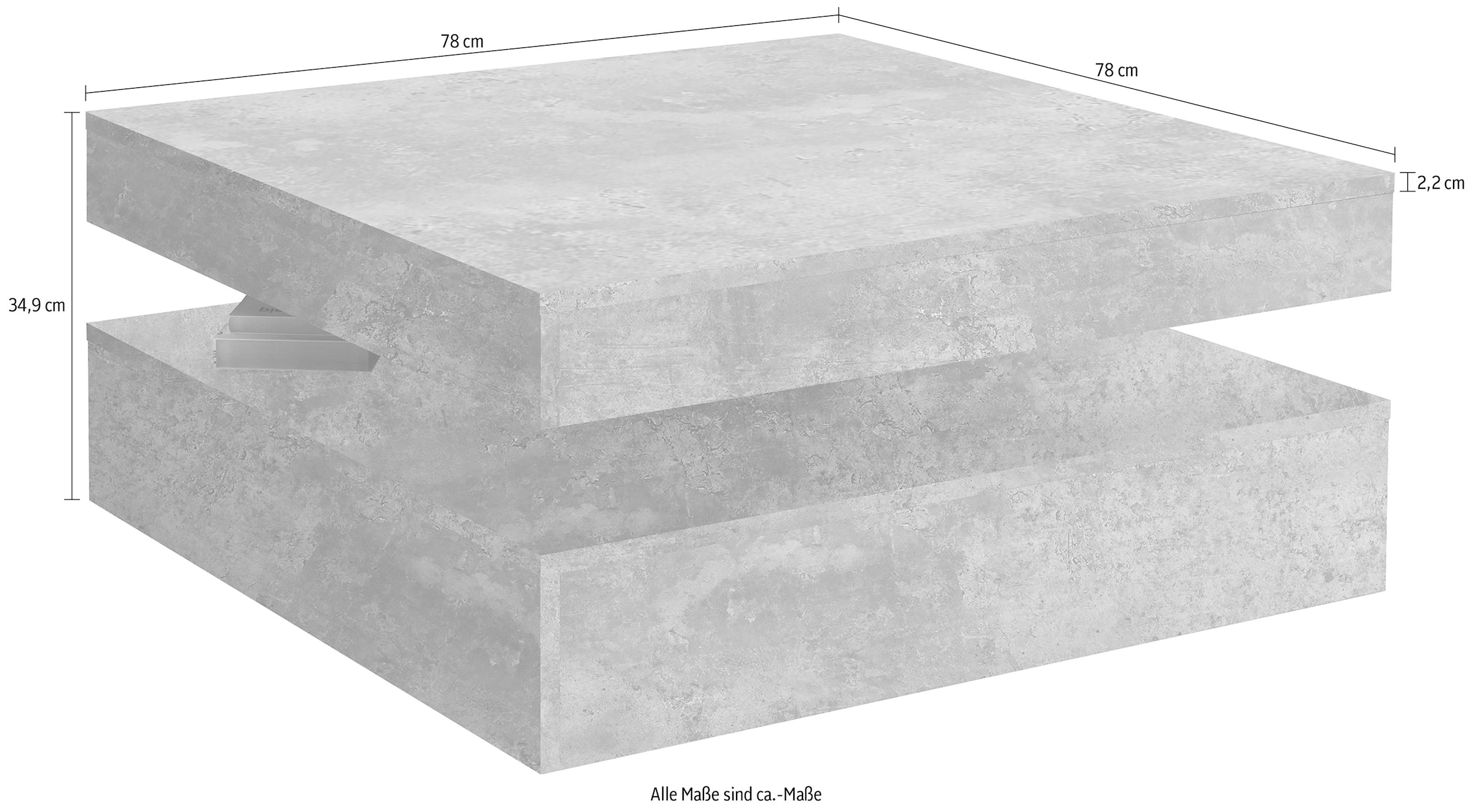 FORTE Couchtisch mit Funktion, drehbare Tischplatte, Breite ca. 78x78 cm