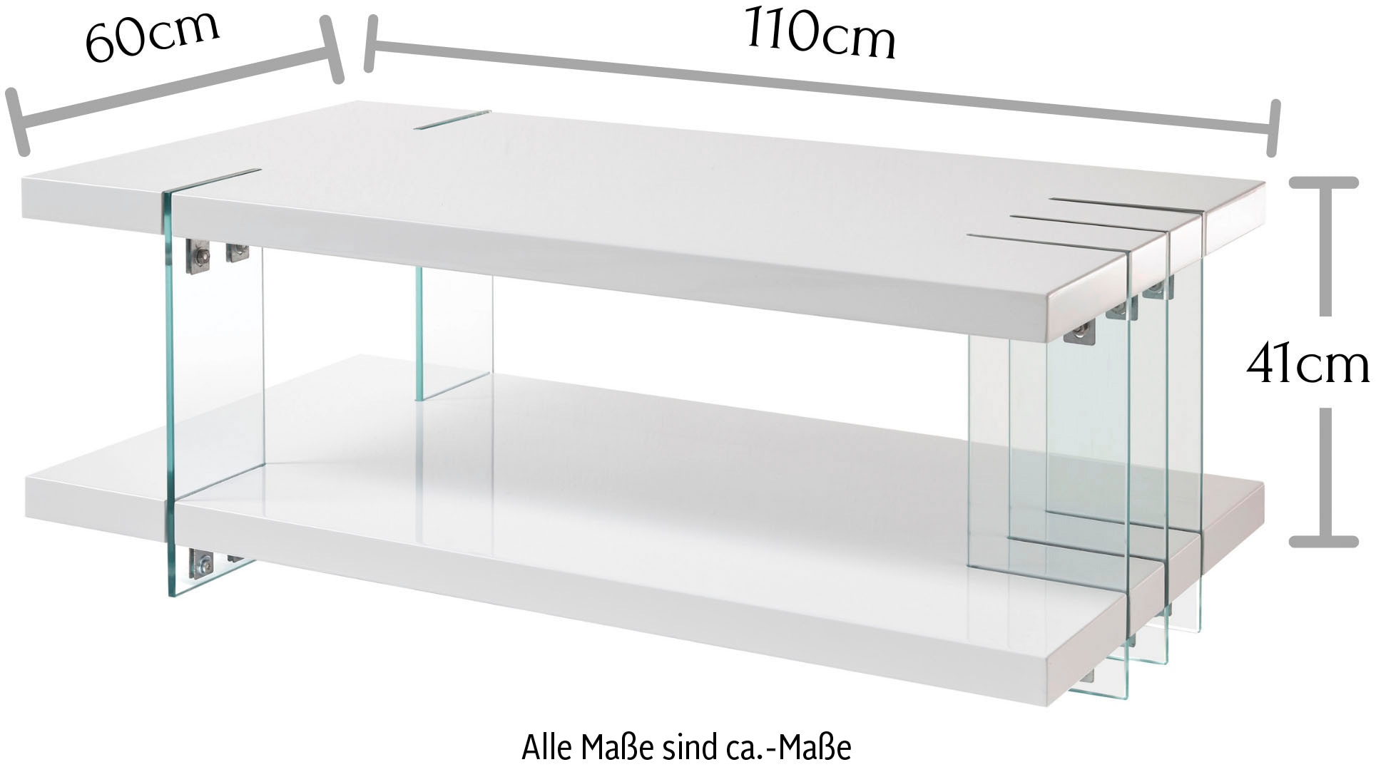 Stolkom Couchtisch »Dallas«, weiss hochglanz, Tisch mit Glaselementen