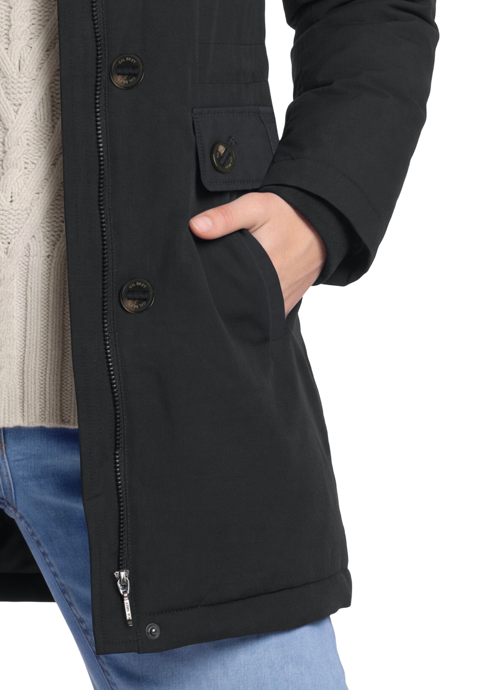 Gil Bret Veste longue avec capuche Veste d'hiver avec fermeture éclair