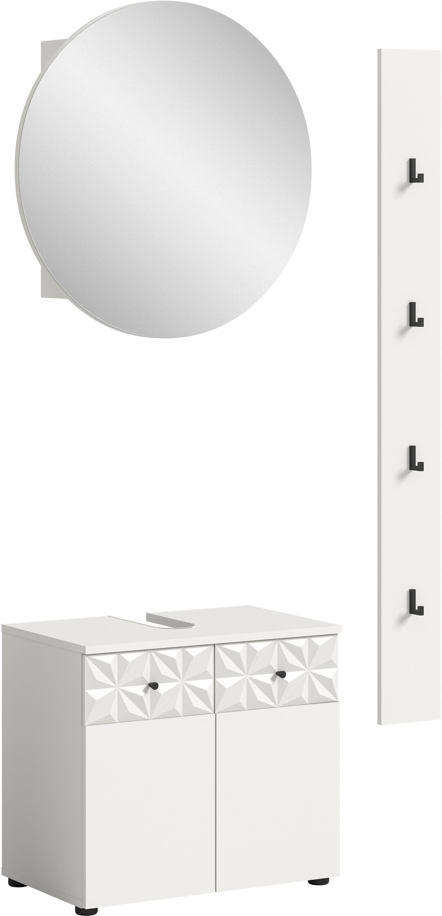 Image of welltime Badezimmer-Set "VICENZA, Breite 91cm, 3-teilig, mit Ornamentabsetzung" best. aus: Waschbeckenunterschrank, Spiegelschrank und Hakenleiste