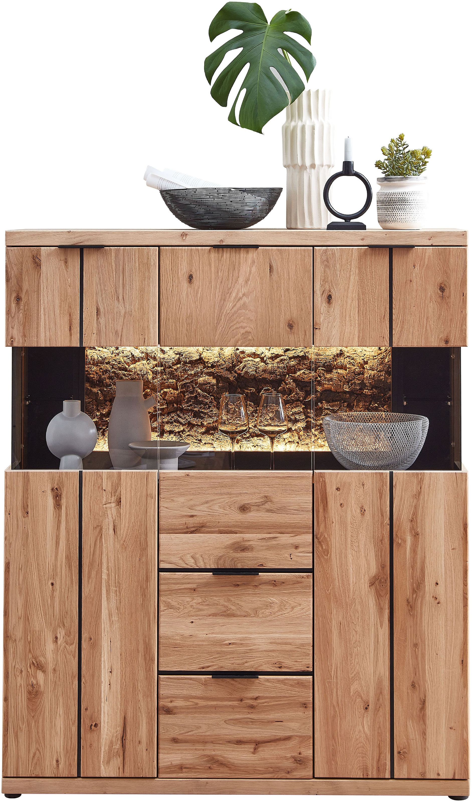 Image of Wohnconcept Highboard "Donna Highboard, 122x144x42 (BxHxT)" 1 Stk. tlg. Beleuchtung optional bestellbar, 3 türig, 2 Schubkasten, Softclose