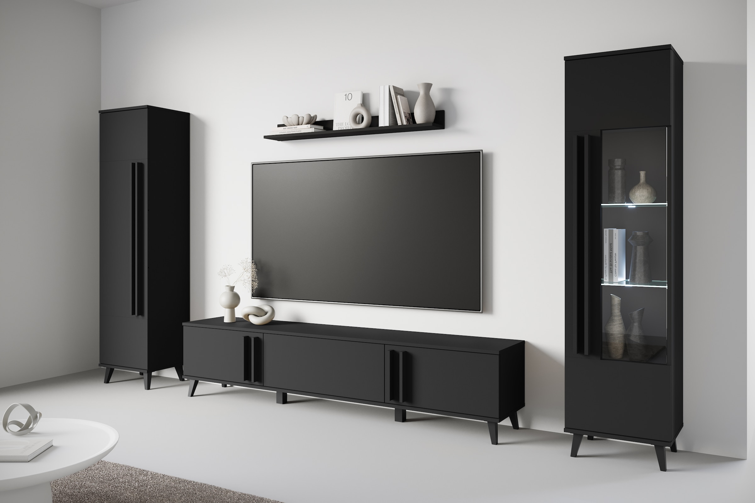 Image of Home affaire Wohnwand "Helsinki, Modernes Set mit verglaster Vitrine" Komplett-Set, 4 Stk. tlg.