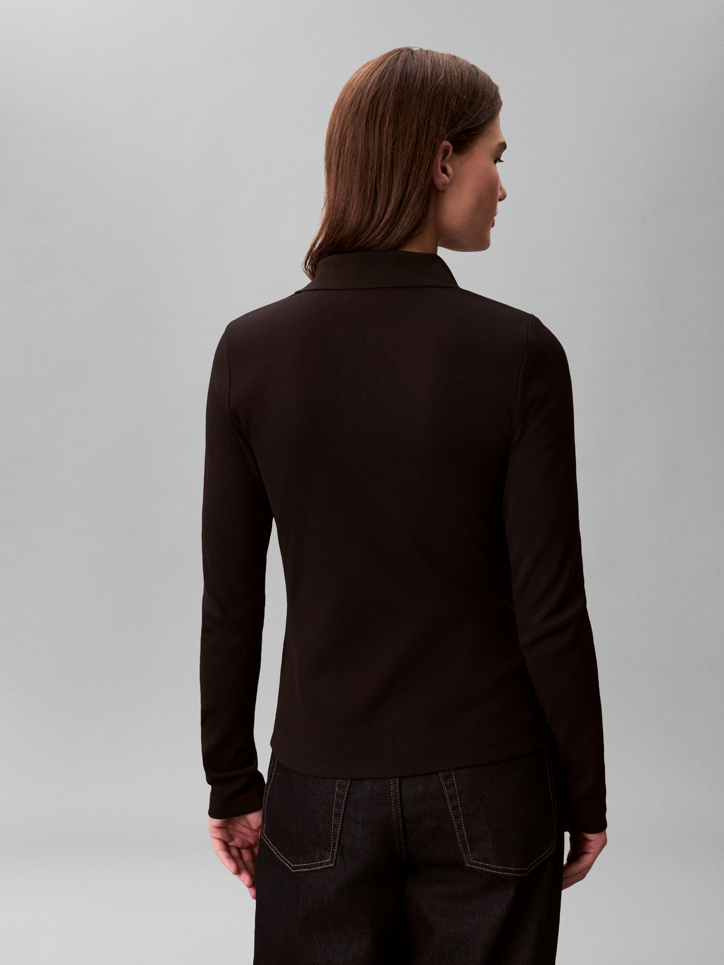 Calvin Klein Jeans Blouse à manches longues Figurbetonte Passform mit V-Ausschnitt