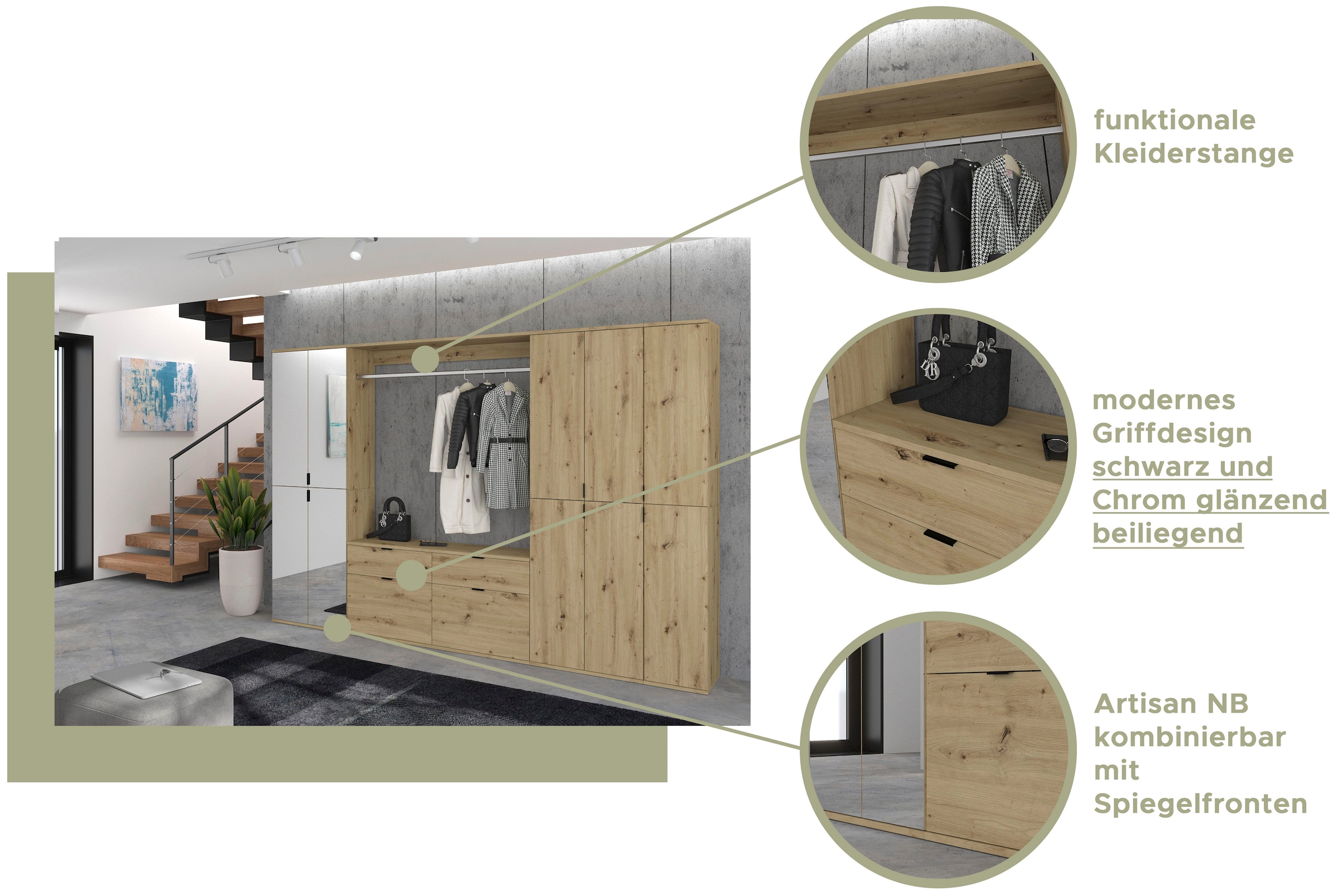 INOSIGN Ensemble de vestiaires »Trondheim, Breite 243 cm, 5-teilig, bestehend aus:« Set, 4 cuis tlg.