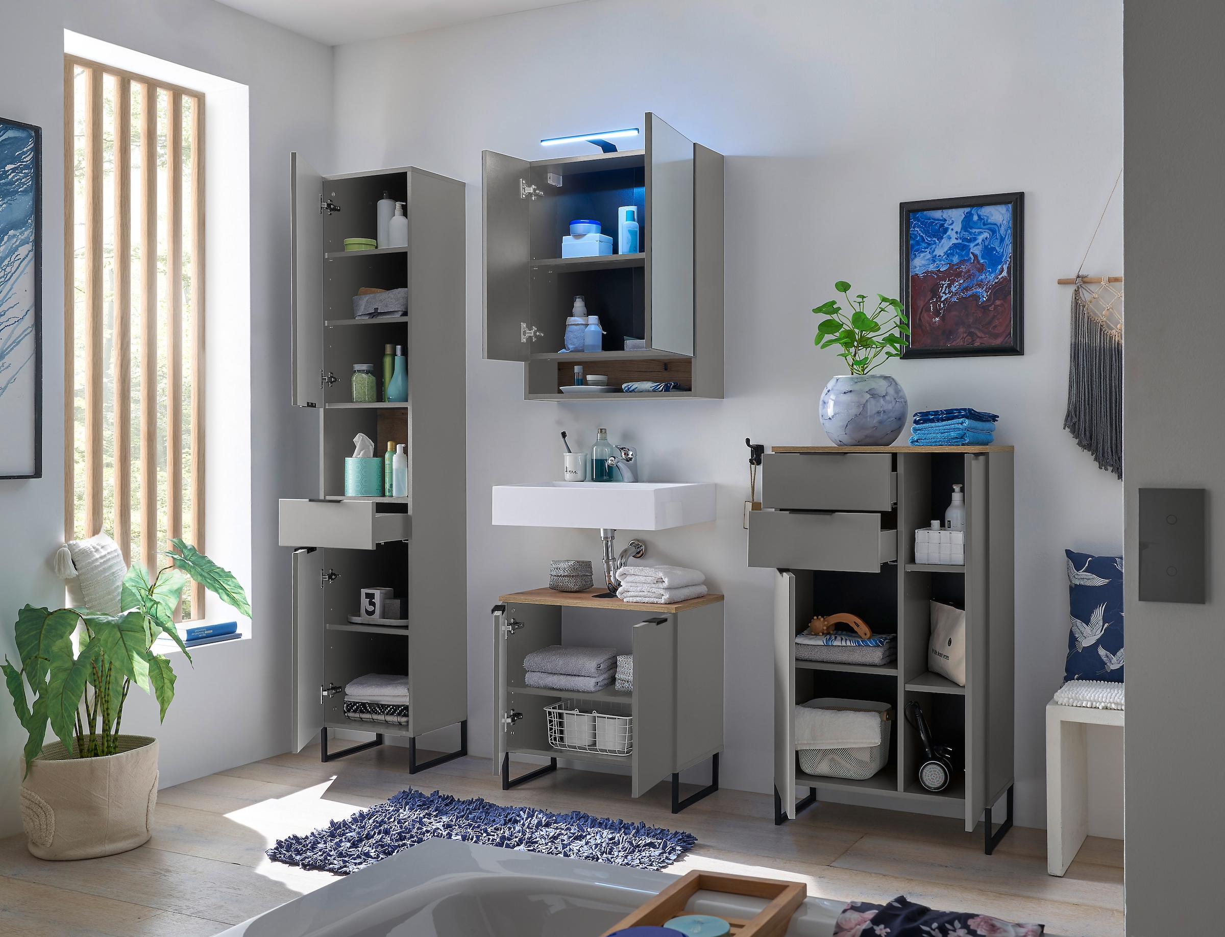 BASIC by Balculina Armoire sous lavabo »Denver Waschbeckenunterschrank, Badezimmerschrank 60x60x35« 1 cuis tlg. largeur 60 cm, porte montable à gauche/droite, softclose