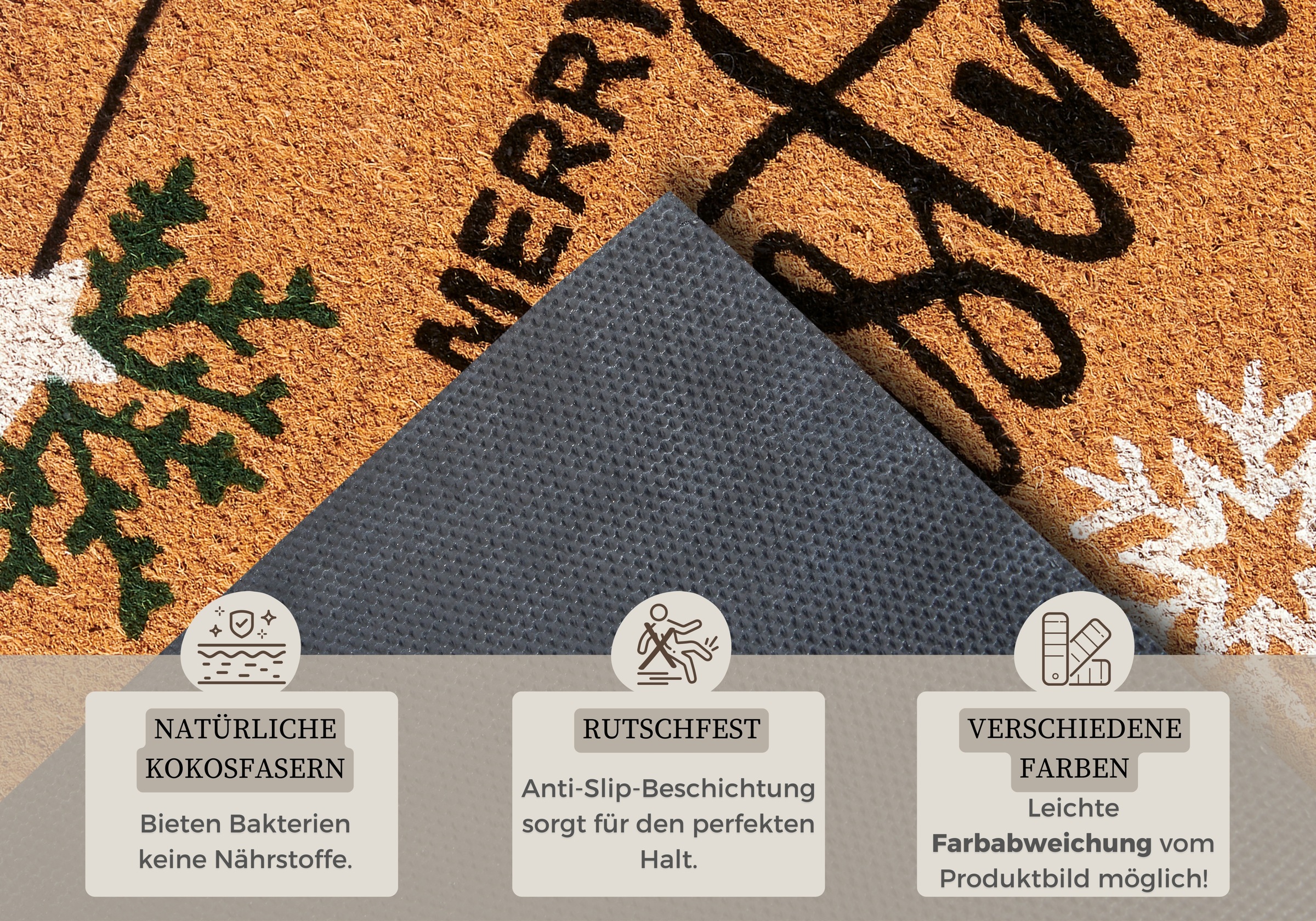 HANSE Home Fussmatte »Kokos Merry Christmas Gifts, Türmatte«, rechteckig, 15 mm Höhe, Schmutzfangmatte, Rutschfest, Outdoor, Weihnachten, Kokosmatte, Flur