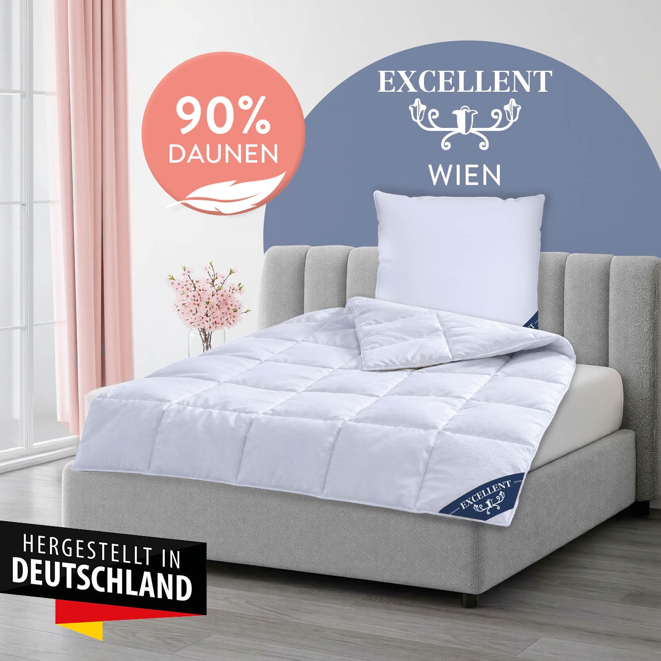 Excellent Daunenbettdecke "Wien, Bettdecken für Sommer und Winter, Decke" warm Füllung 90Daunen10Federn 1 Stk. tlg. Bettdecke 135x200 cm, made in Germany, allergiker geeignet (Hausstaub)
