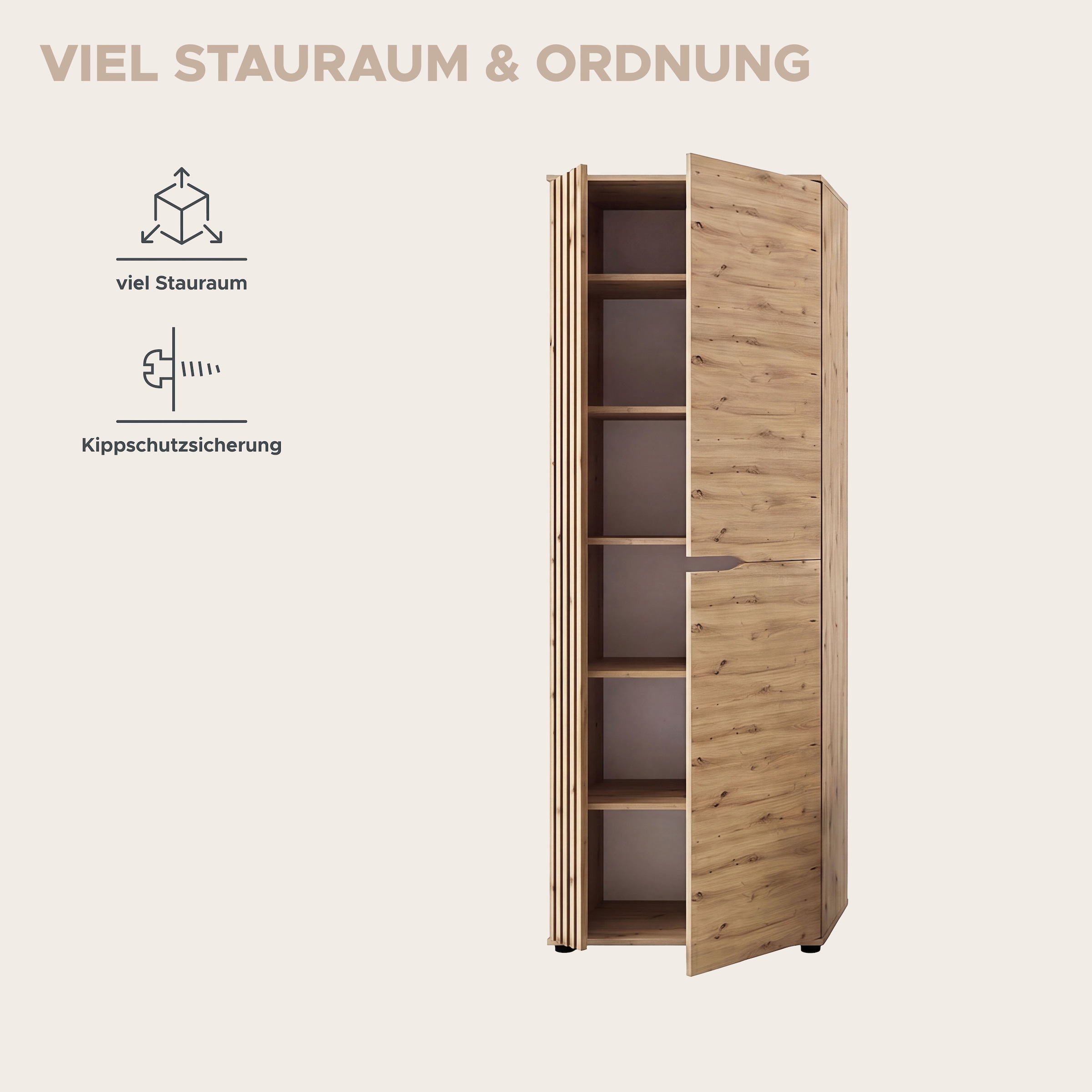GOODproduct Armoire vestiaire »FJELL, Breite 65cm, 2 Türen, 4 Einlegeböden, 6 Fächer, 1 Kleiderstange« armoire, placard, armoire d'entrée, armoire de couloir, armoire polyvalente
