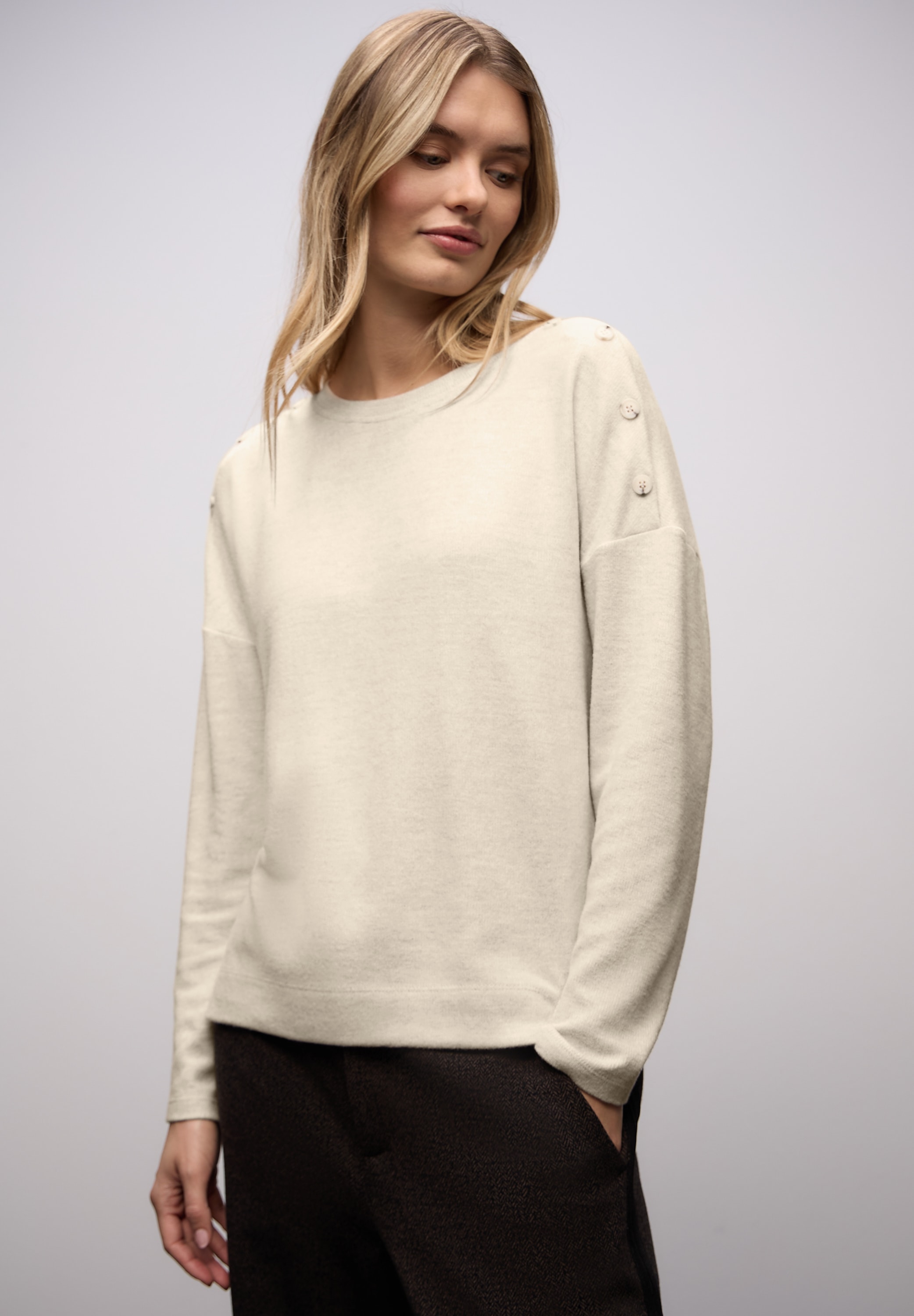 Image of STREET ONE Strickpullover Knopfdetail an den Schultern und im Melange-Look
