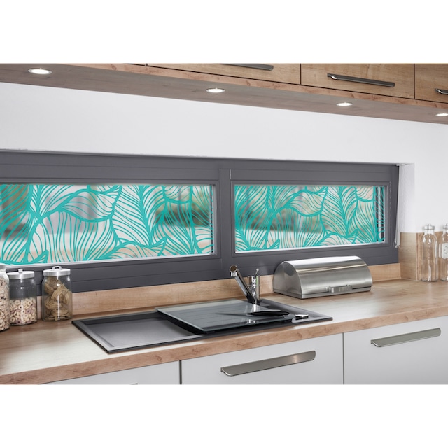 MySpotti Fensterfolie »Look Leaves turquoise«, halbtransparent,  glattstatisch haftend, 200 x 30 cm, statisch haftend kaufen