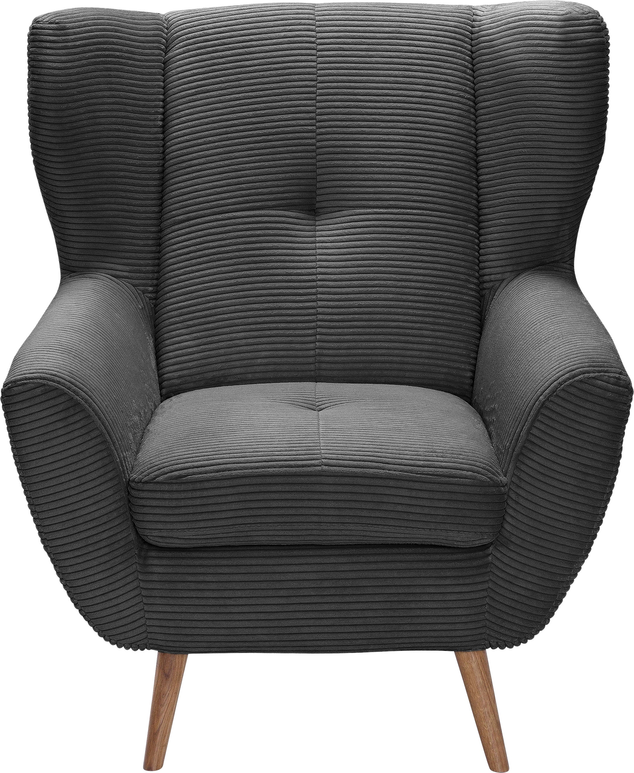 exxpo - sofa fashion Sessel »ALVESTA, Ohrensessel, Loungesessel mit hohem Sitzkomfort«, gemütliche Rückenlehne, mit Knopfheftung und hohen Holzfüssen, in Cord