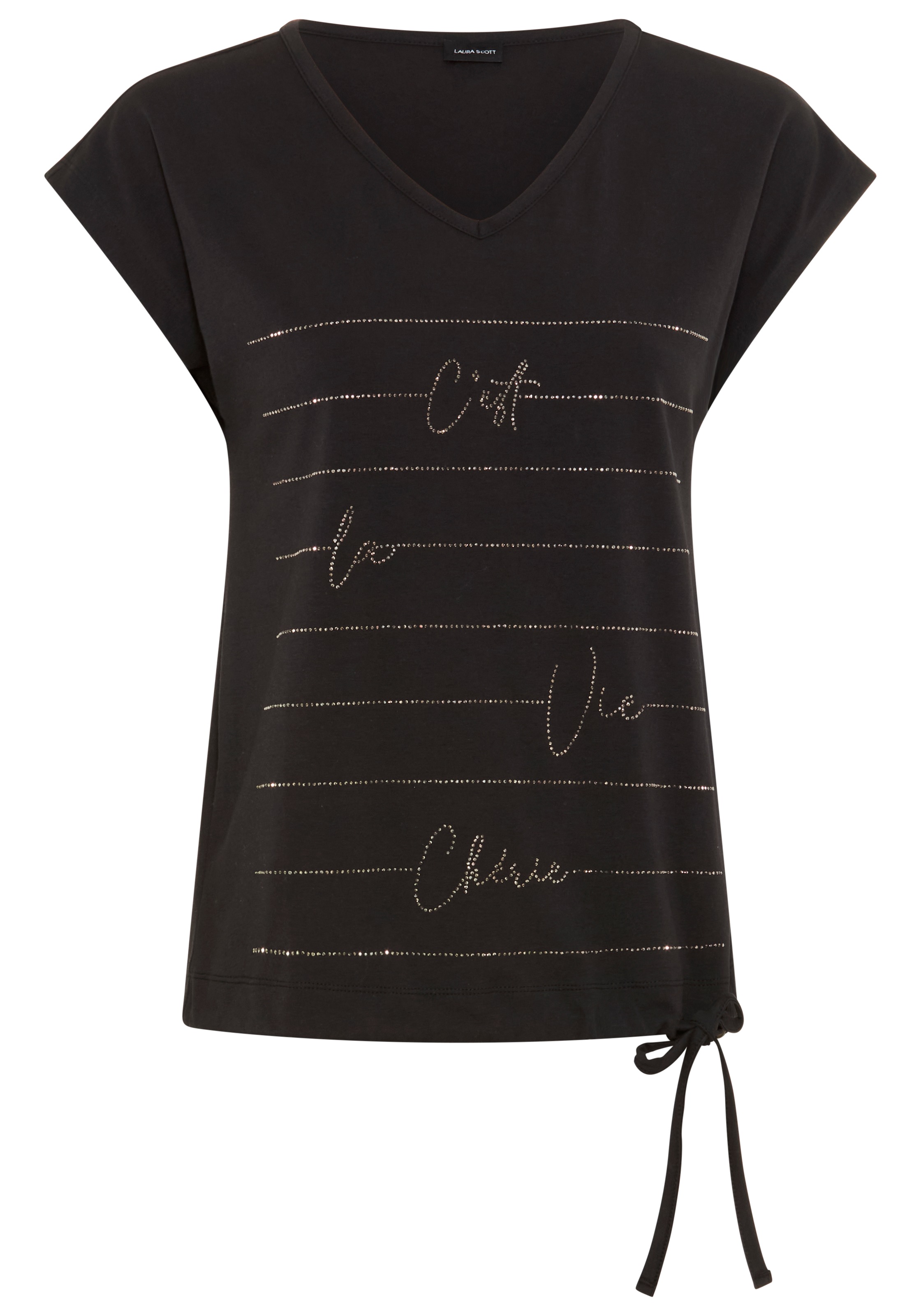 Laura Scott T-shirt en V mit Glitzersteinen und Tunnelzug
