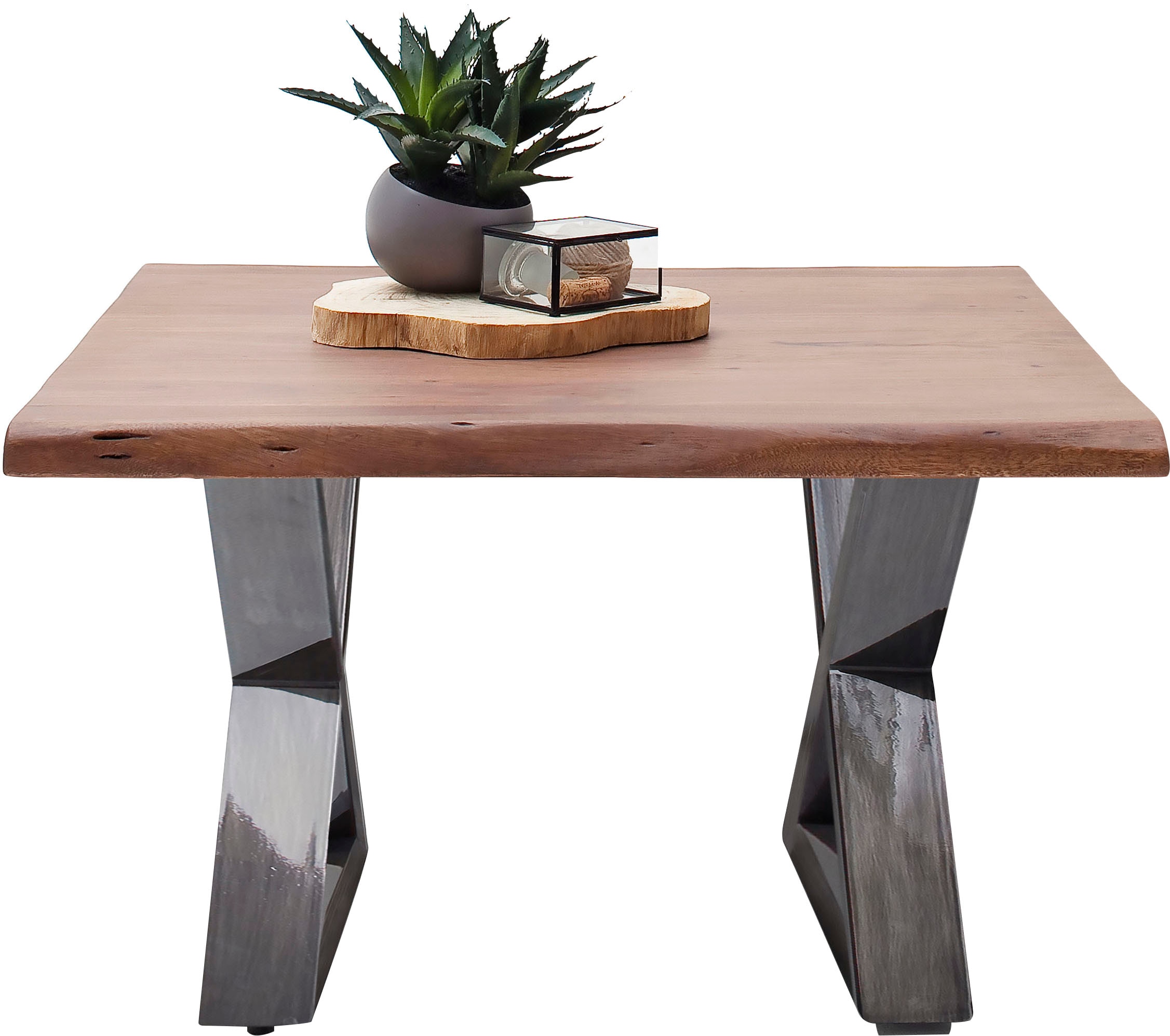 MCA furniture Couchtisch »Cartagena«, Couchtisch Massivholz mit Baumkante und natürlichen Rissen und Löchern