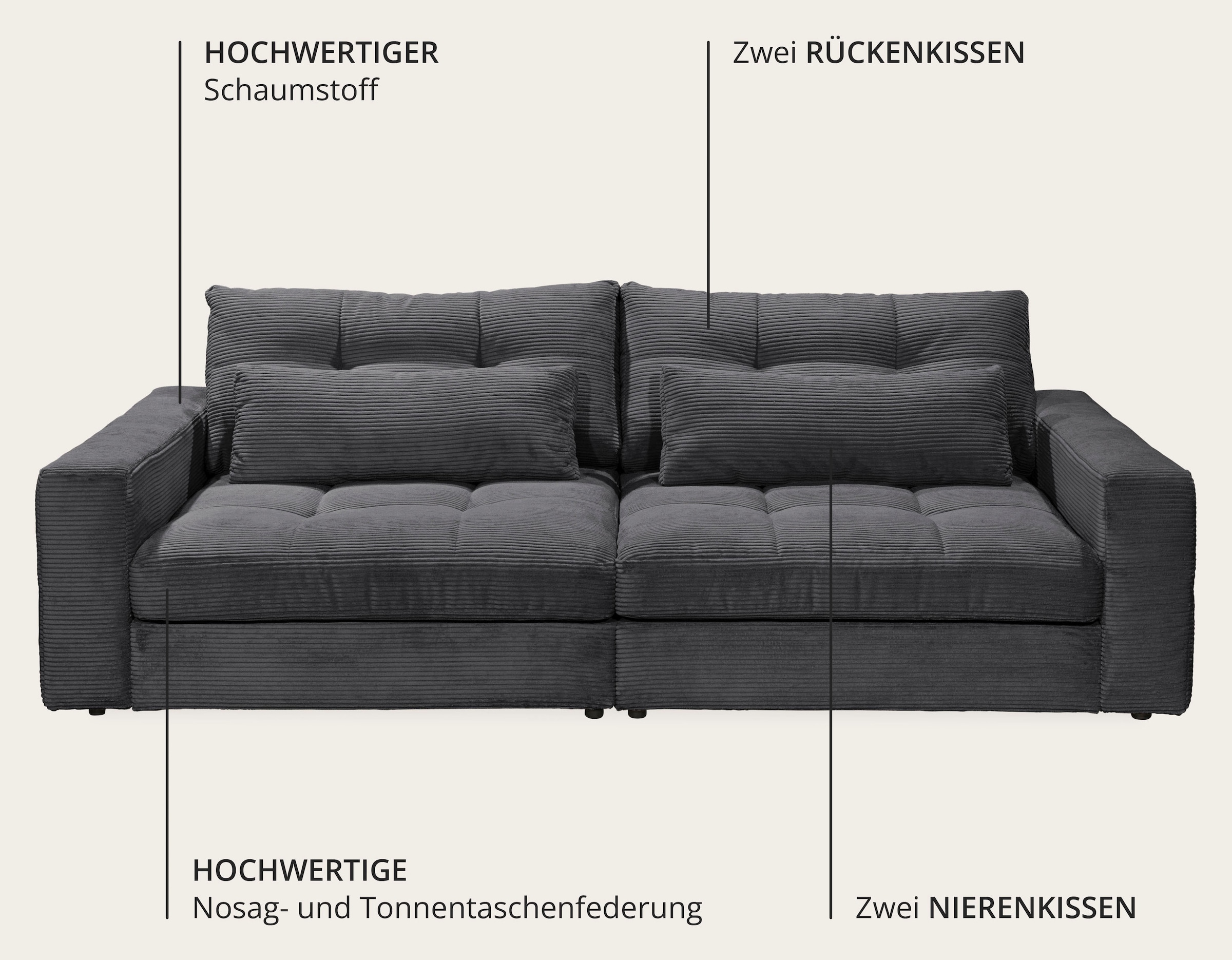 ED EXCITING DESIGN 3-places »Jasper Mega-Sofa, bequem, viel Platz, Breite 265cm, Tiefe 122cm«