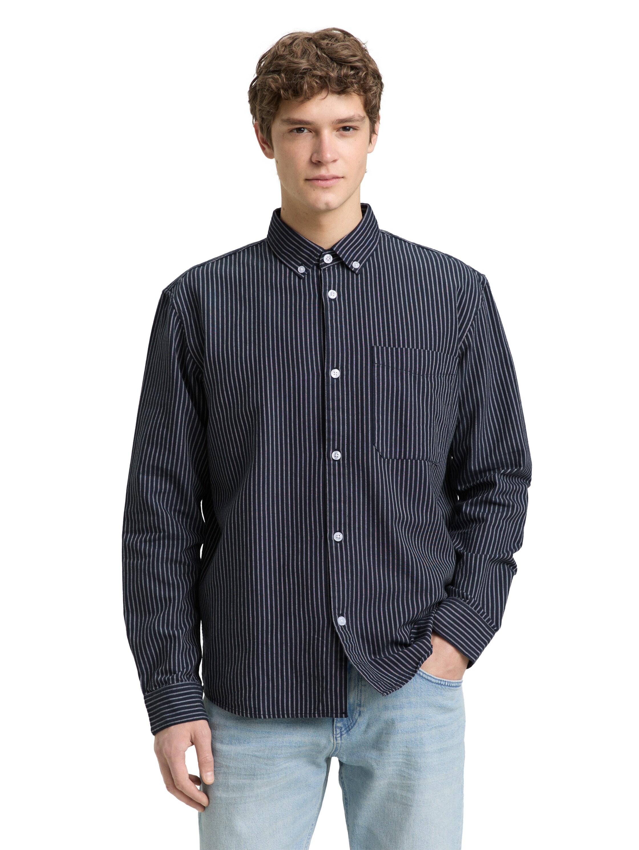 TOM TAILOR Denim Chemise à manches longues gestreift, mit Button-down-Kragen