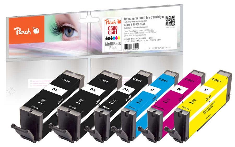 Peach Tintenpatrone »Canon PGI-580 / CLI-581 2x BK, 1x PBK, C, M, Y«, (6 St.)