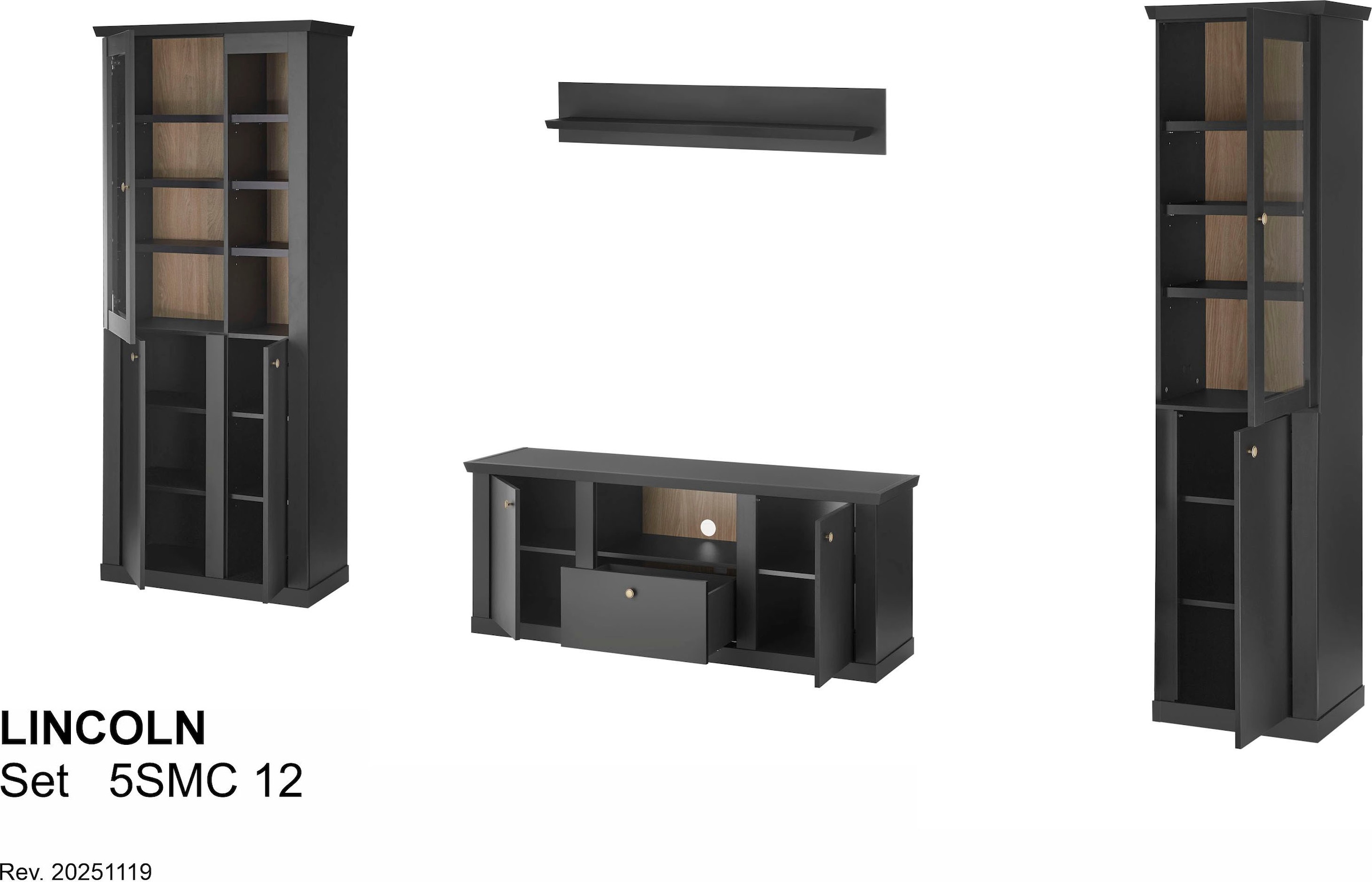 Home affaire Wohnwand »Lincoln, moderne Anbauwand, Komplettset im Landhausstil« Komplett-Set, 4 Stk. tlg.