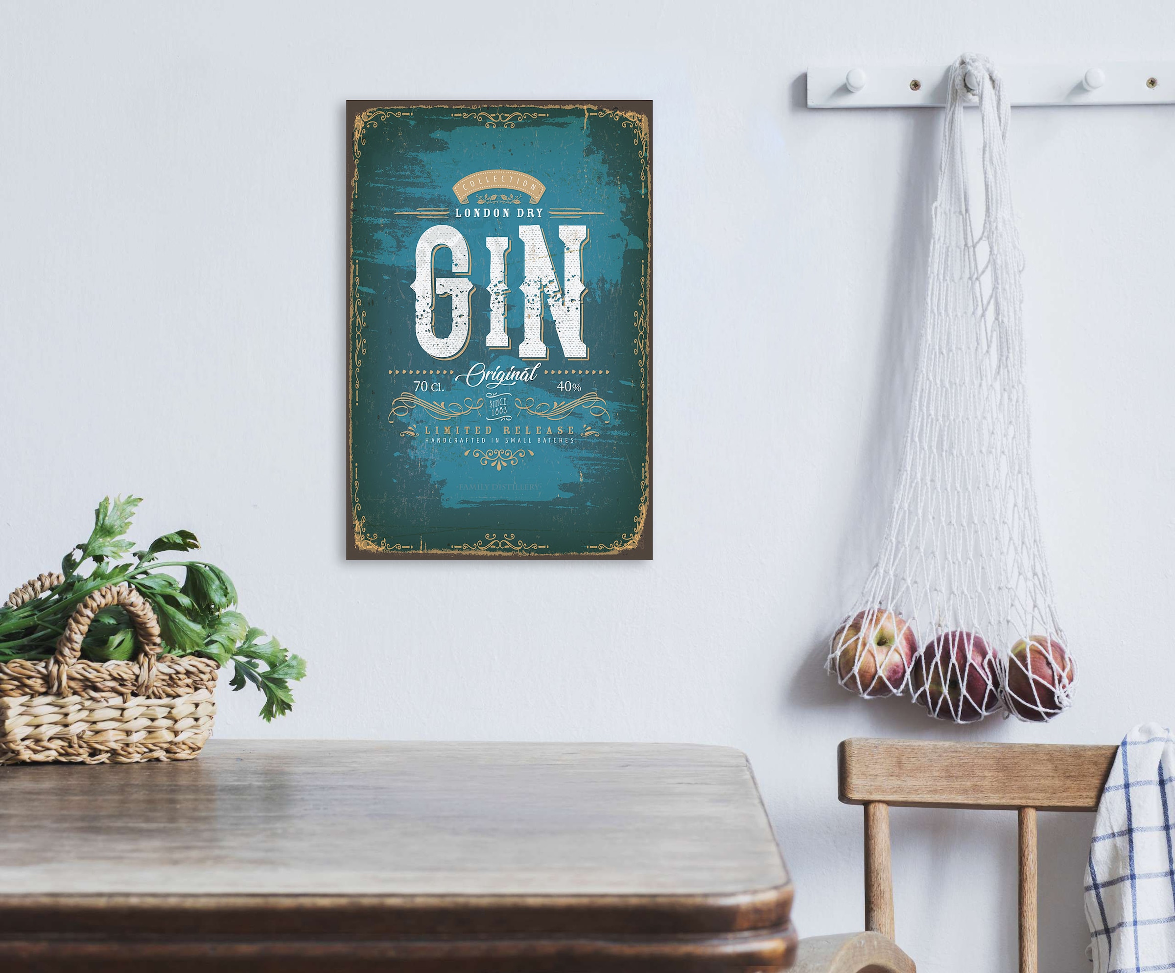 Image of queence Metallbild "Gin" Getränke Schriftzug Sprüche Sprüche & Texte 1 Stk. tlg. Stahlschild, Blechschild, Sprüche, Texte, Gin, Getränke