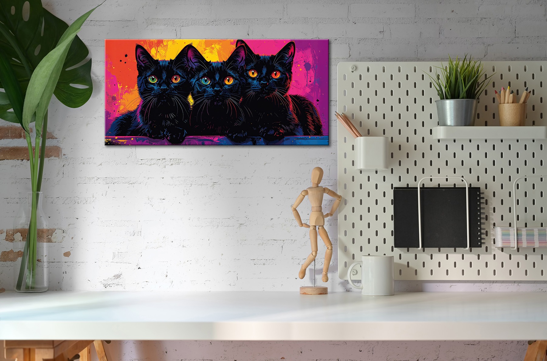 Bönninghoff Bild »Wandbild BUNTE KATZE 33x70 cm – Leinwandbild Keilrahmen Deko modern« Katze | Katzen | Katzenbilder auf Keilrahmen gespannt