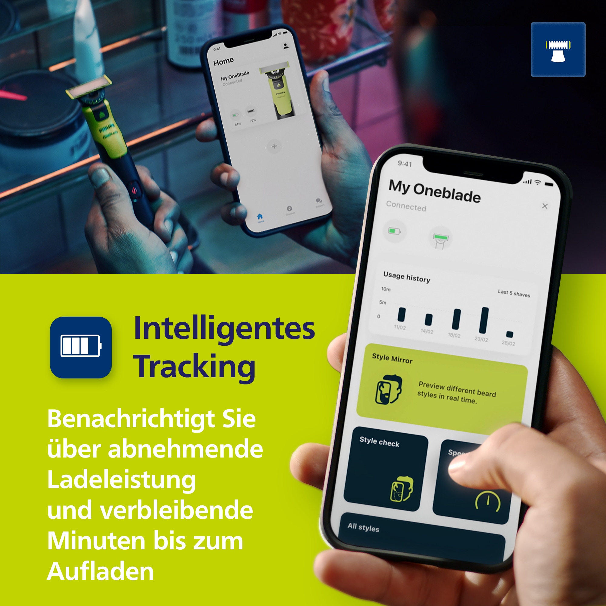 Philips Rasoirs électriques »OneBlade Face & Body QP4631/65« 4 cuis Aufsätze 360-Grad-Klinge, inkl. verstellbarem 5-in-1 Kammaufsatz
