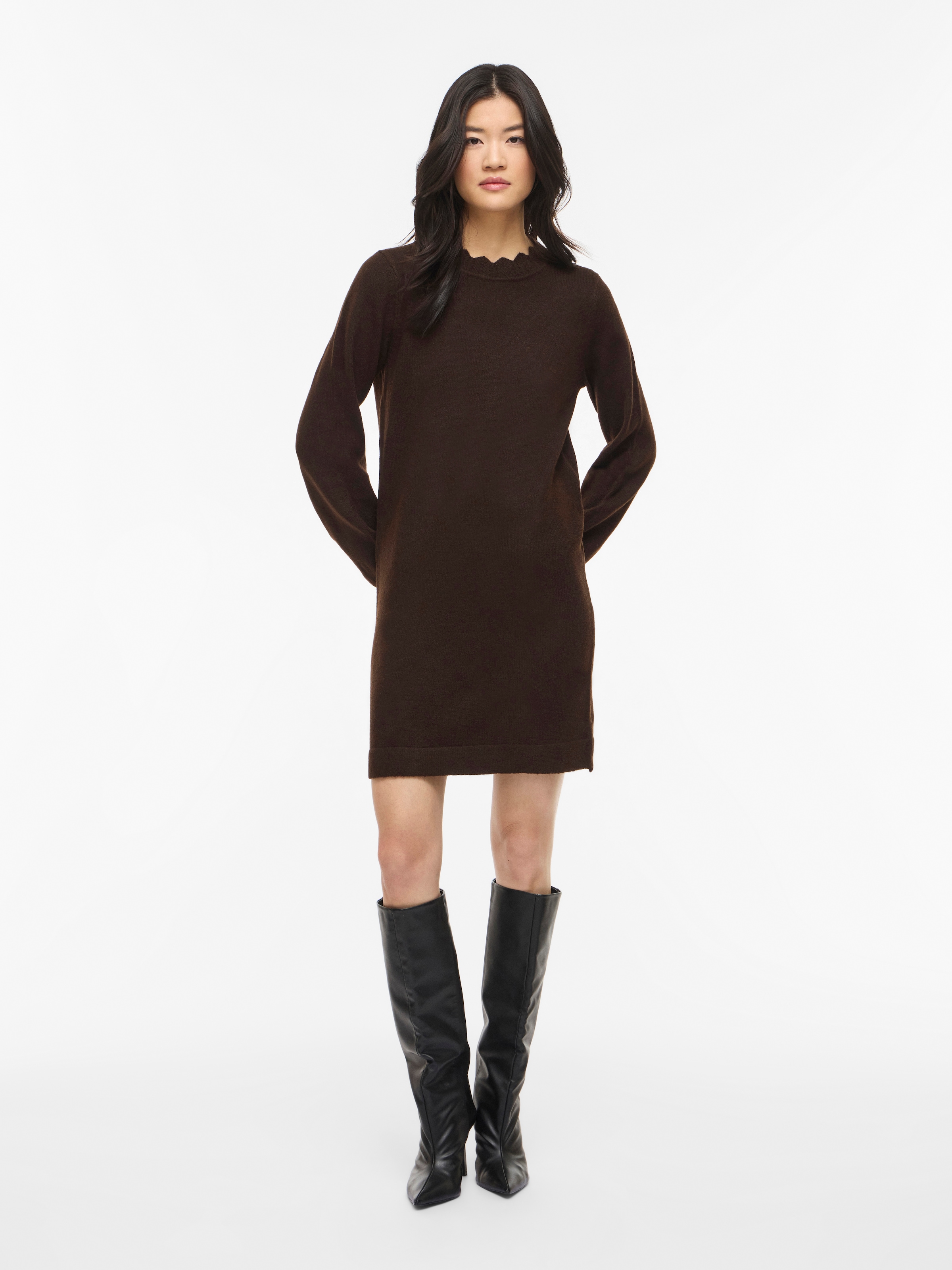 Image of Vila Strickkleid "VINIKOLINA O-NECK L/S KNIT DRESS - NOOS" Materialmix, regular fit