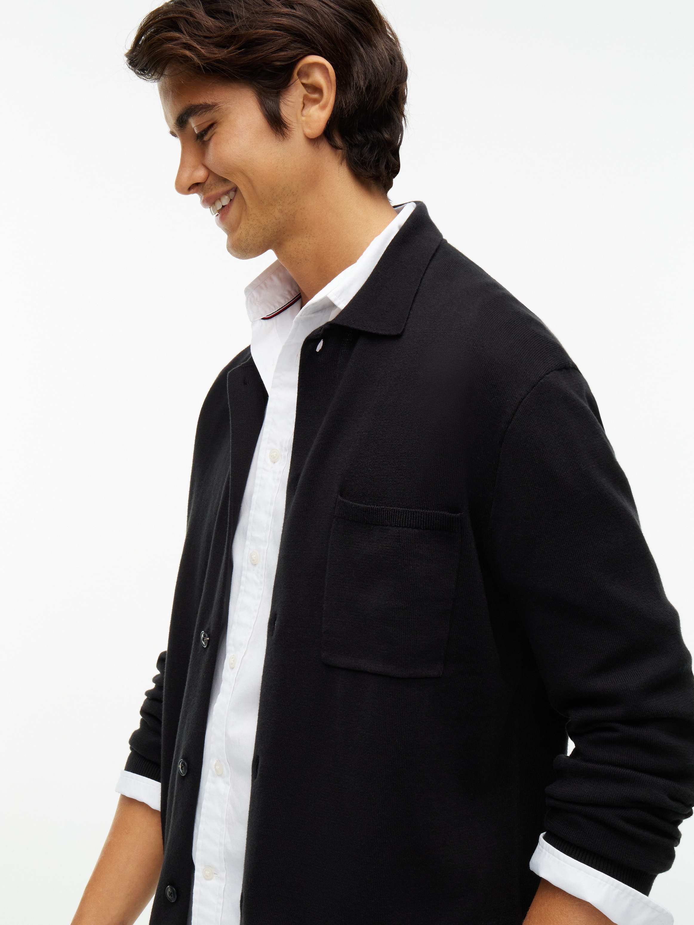 Tommy Hilfiger Veste en tricot »ESSENTIAL COTTON« Surchemise tricotée coupe décontractée avec broderie de drapeau