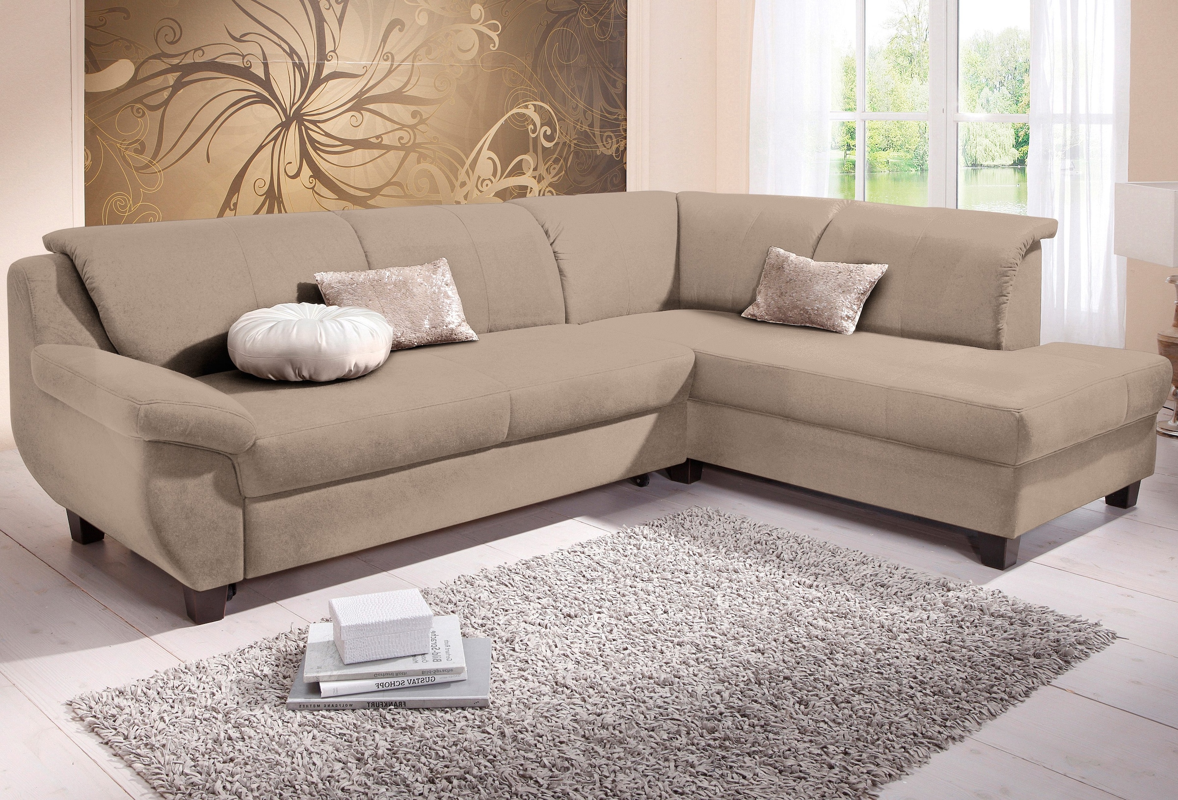 Home affaire Ecksofa »Yesterday zeitlos und elegant, bequeme Armlehnen, L-Form« Microfaser, natur
