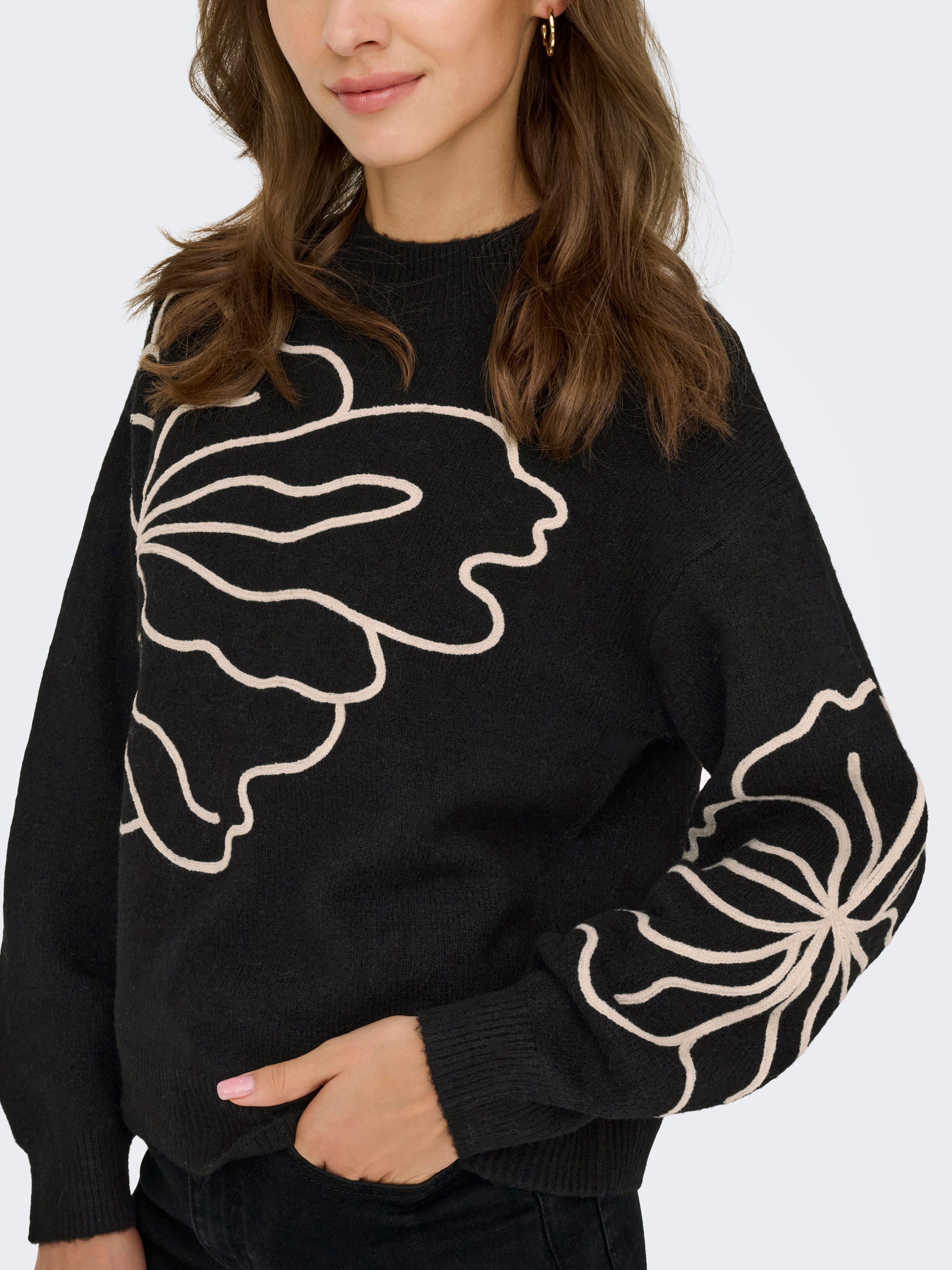 JDY Pull en tricot »JDYJELLA L/S FLOWER PULLOVER KNT NOOS« mélange de matériaux, coupe régulière