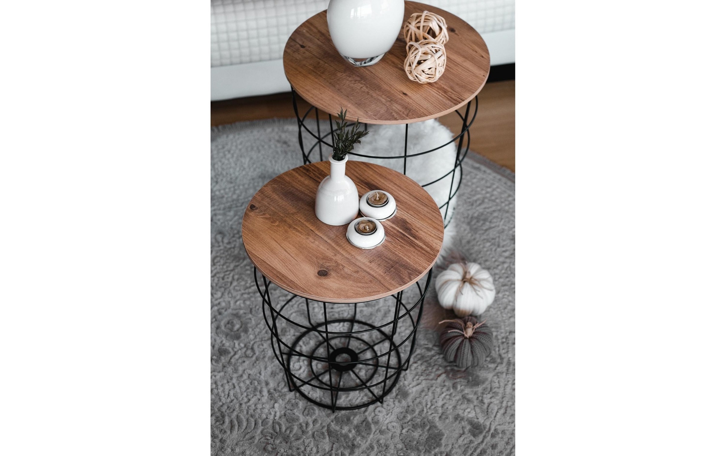 WOODY FASHION Beistelltisch »Axel Ø 39/44 cm, 2 Stück, Nature/Schwarz«