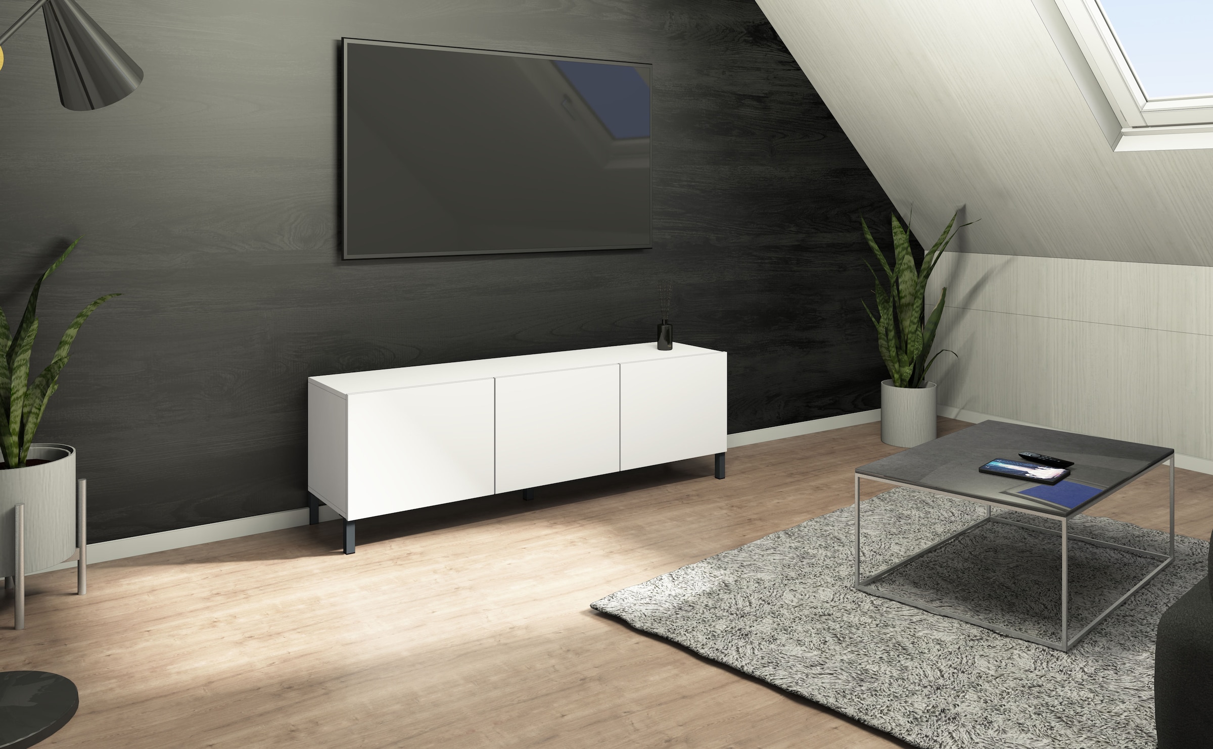 borchardt Möbel Lowboard Metallfüsse, grifflose Optik