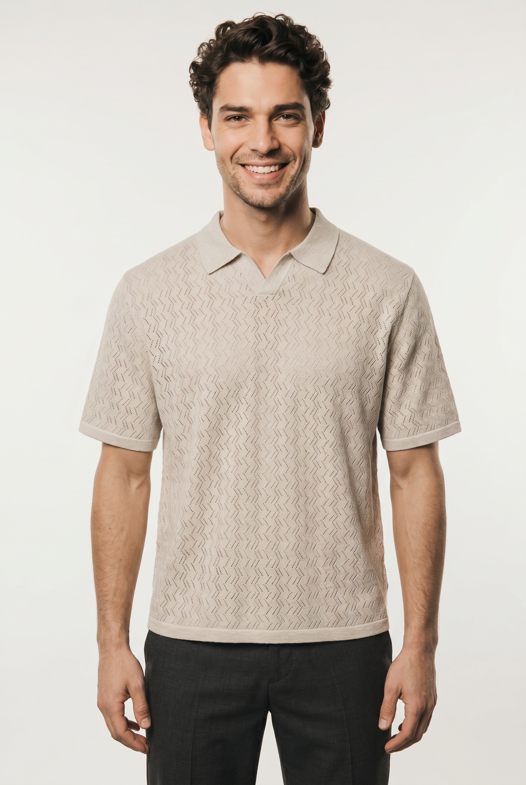 Jack & Jones Pull à col polo »JORTYLER KNIT SS SPLIT NECK POLO SN« mélange coton, coupe régulière