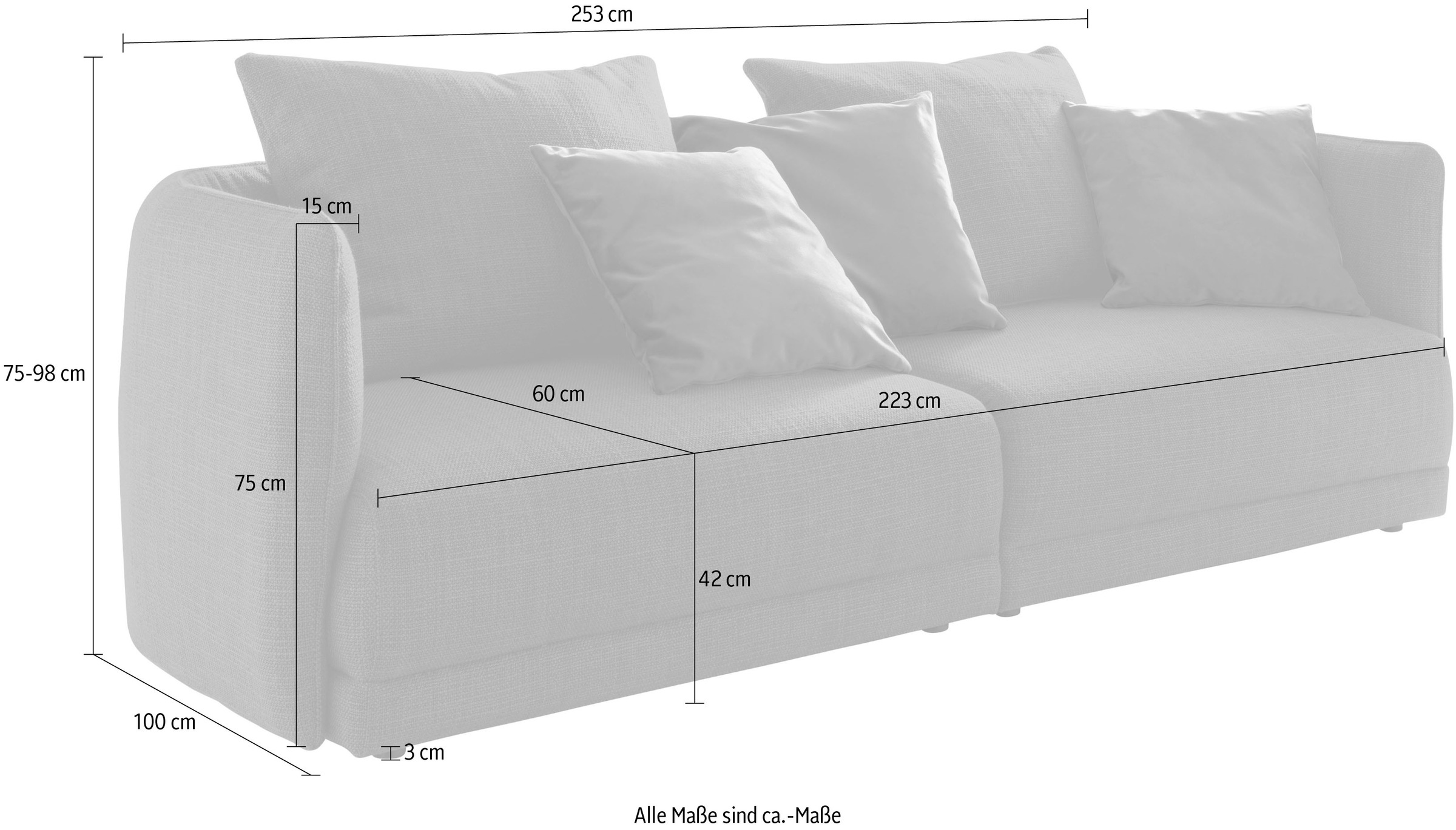 designwerk Big-Sofa »New York, anmutendes Designsofa« mit schmaler Arm- & Rückenlehne