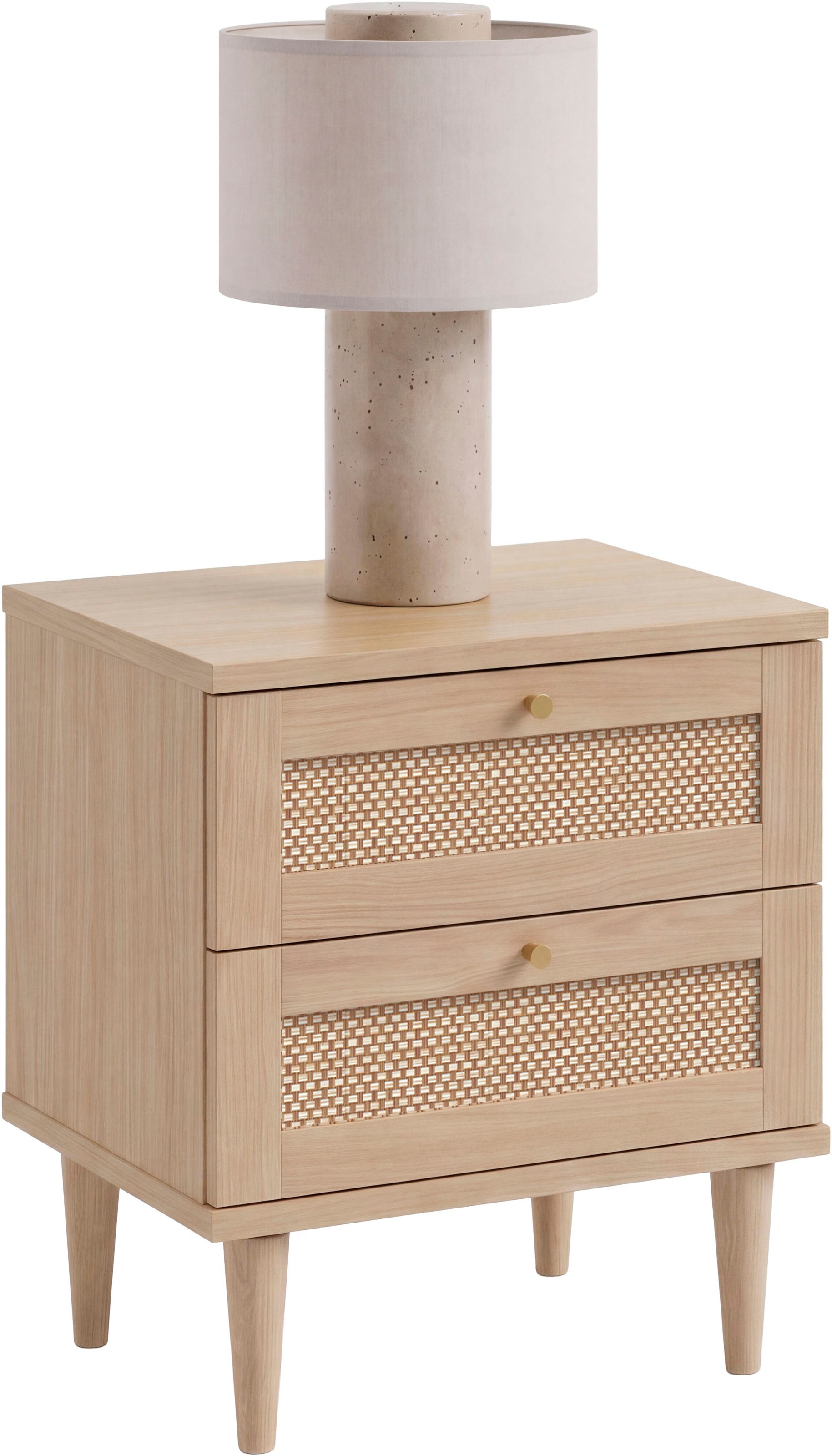 Image of GOODproduct Nachtkommode "ELLIAN mit Wiener Geflechtoptik, 2 Schubladen, Boho-Stil" Holzfüsse, Metallgriffe, Made in EU, viel Stauraum
