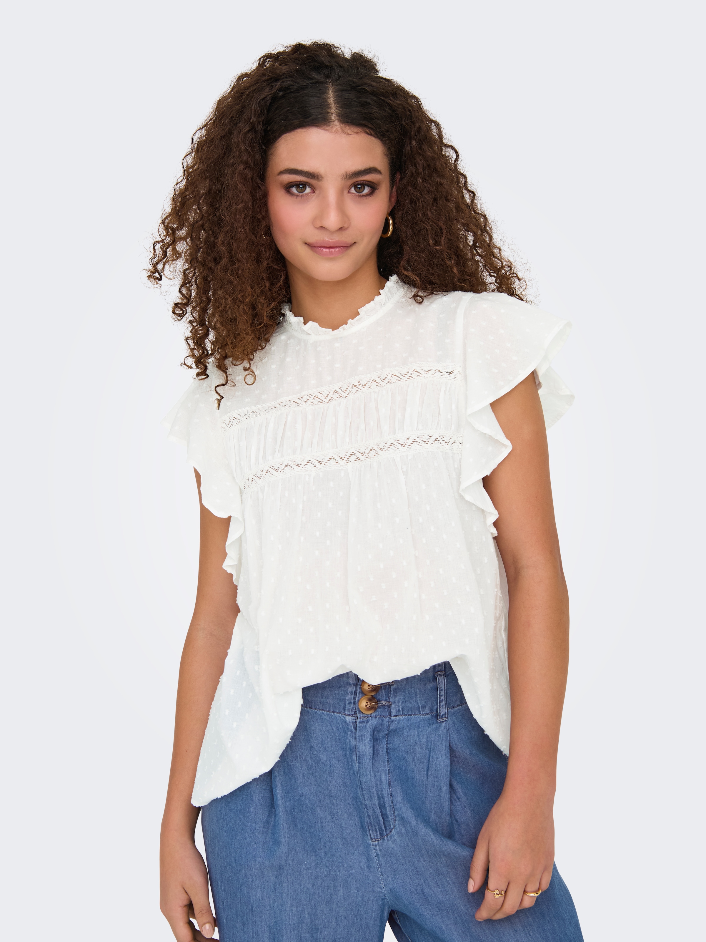 ONLY Rüschentop »ONLKATTI S/S DOBBY TOP WVN NOOS« Baumwolle, regular fit