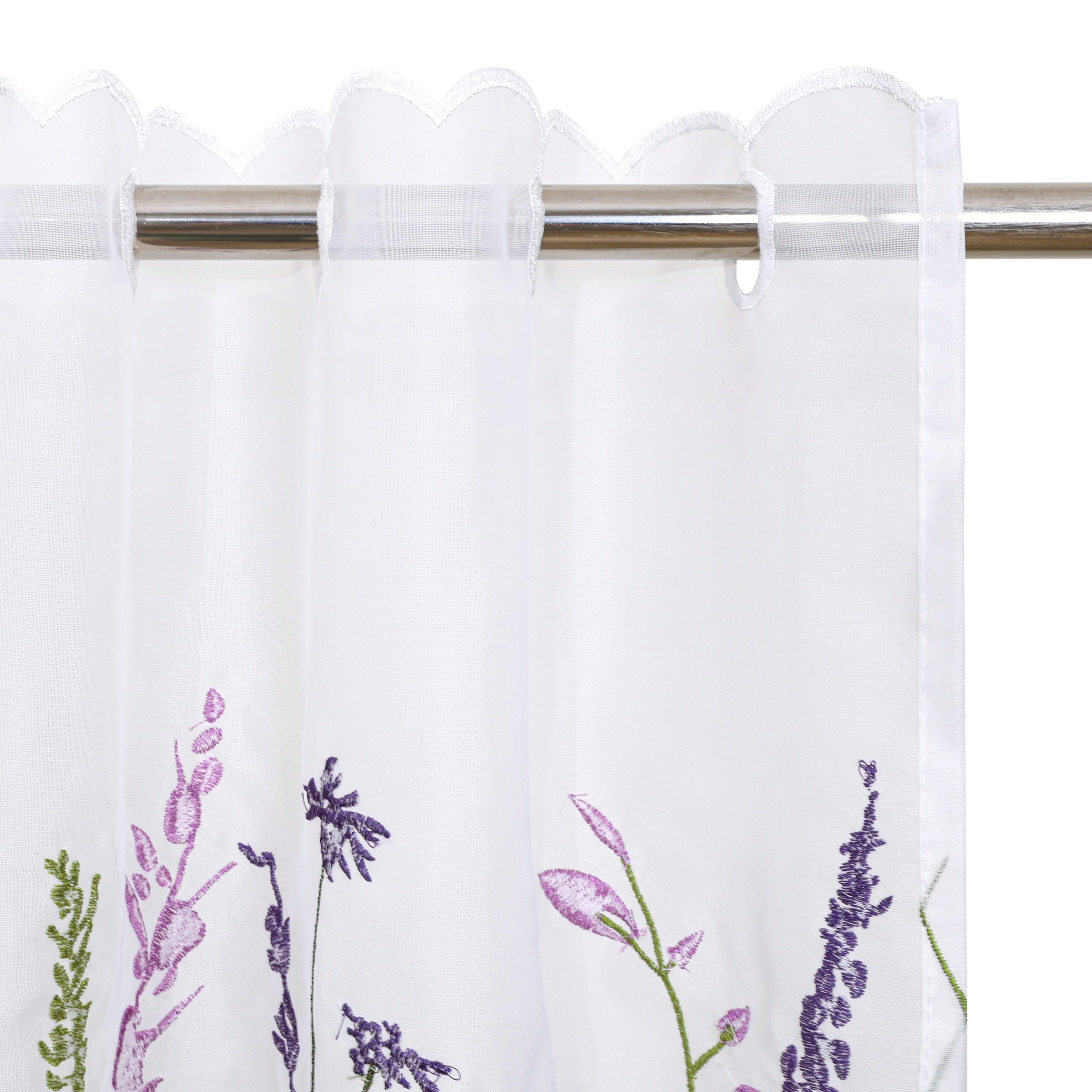 GOODproduct Rideau à vitres »Bille« Orifices de passage 1 cuis tlg. transparent, avec broderie unilatérale, lavable, fleurs