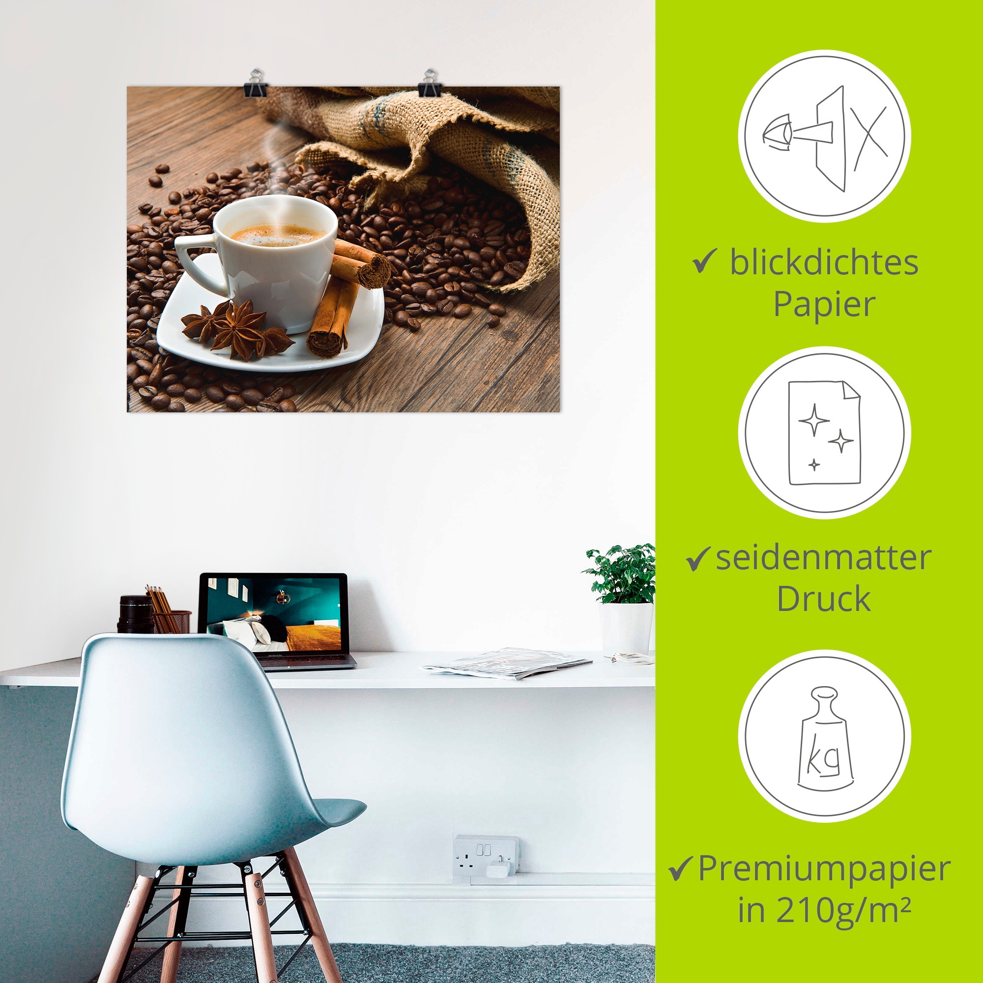 Artland Wandbild »Kaffeetasse Leinensack mit Kaffeebohnen«, Getränke, (1 St.), als Leinwandbild, Poster in verschied. Grössen
