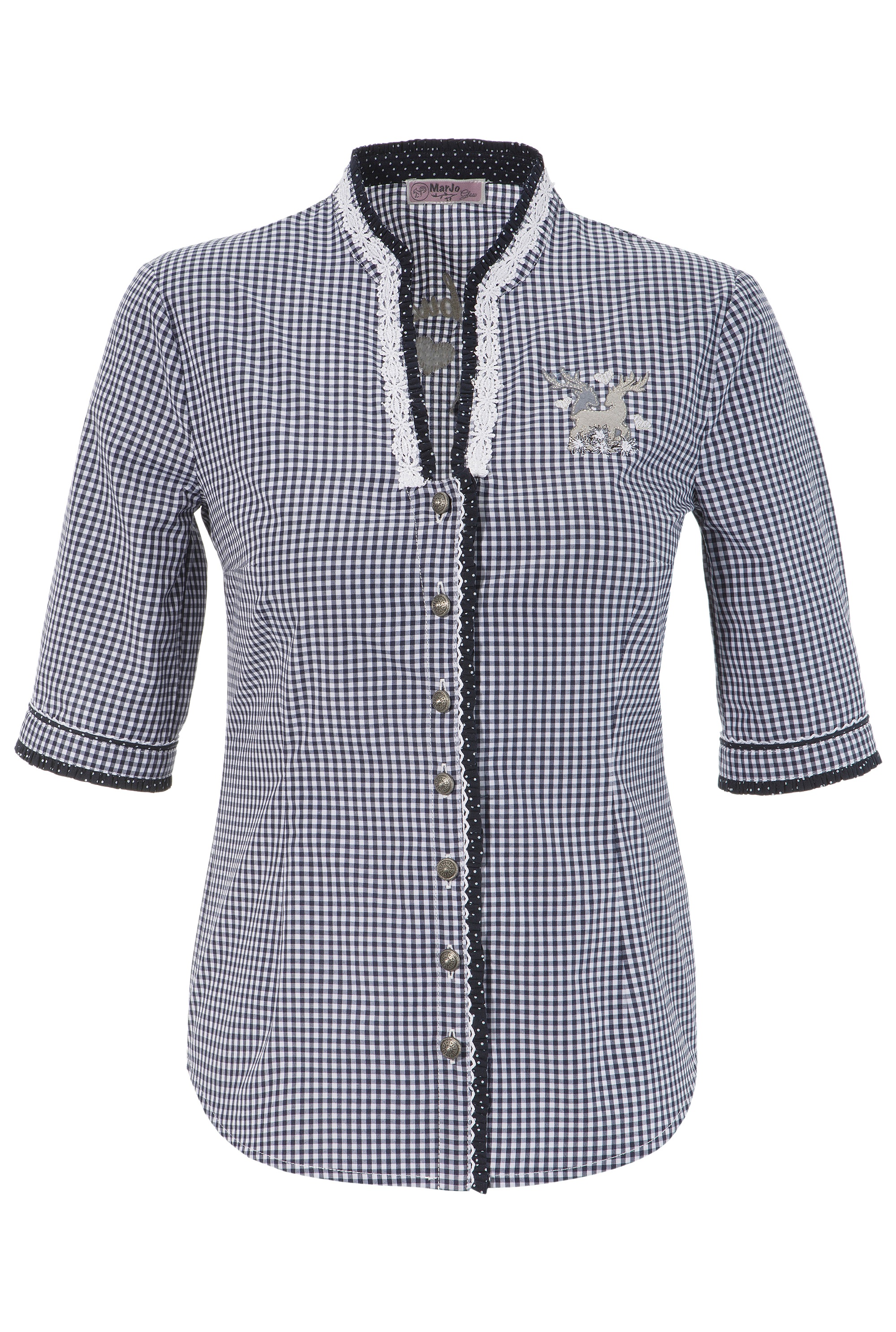 Trachtenbluse Damen mit Stickerei und Hirschapplikation